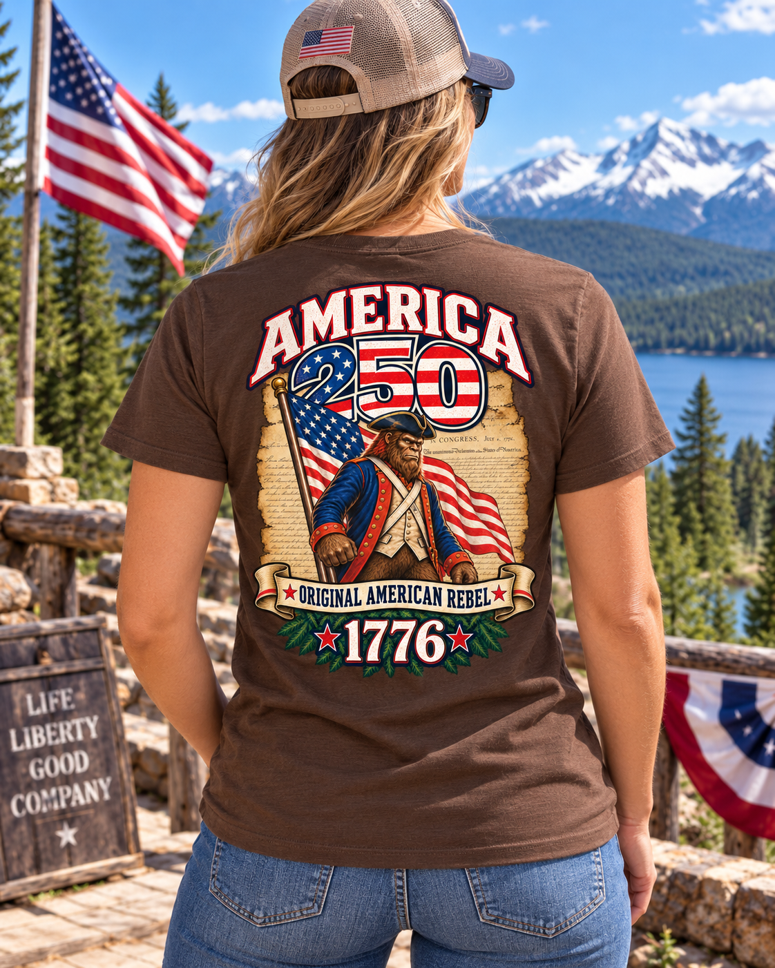America 250 Bigfoot T-Shirt – Original American Rebel 1776 Patriotic Sasquatch T-Shirt - Bigfoot Coast to Coast