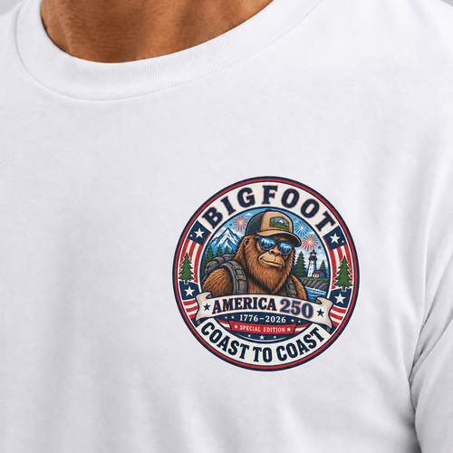 America 250 Bigfoot T-Shirt – Original American Rebel 1776 Patriotic Sasquatch T-Shirt - Bigfoot Coast to Coast