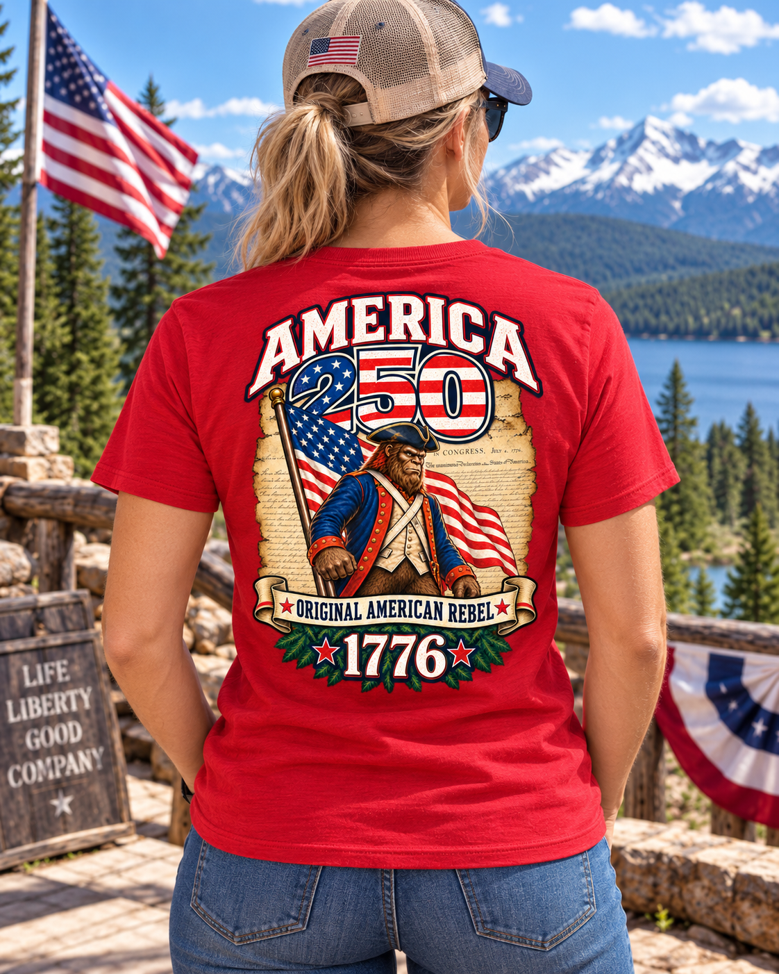 America 250 Bigfoot T-Shirt – Original American Rebel 1776 Patriotic Sasquatch T-Shirt - Bigfoot Coast to Coast