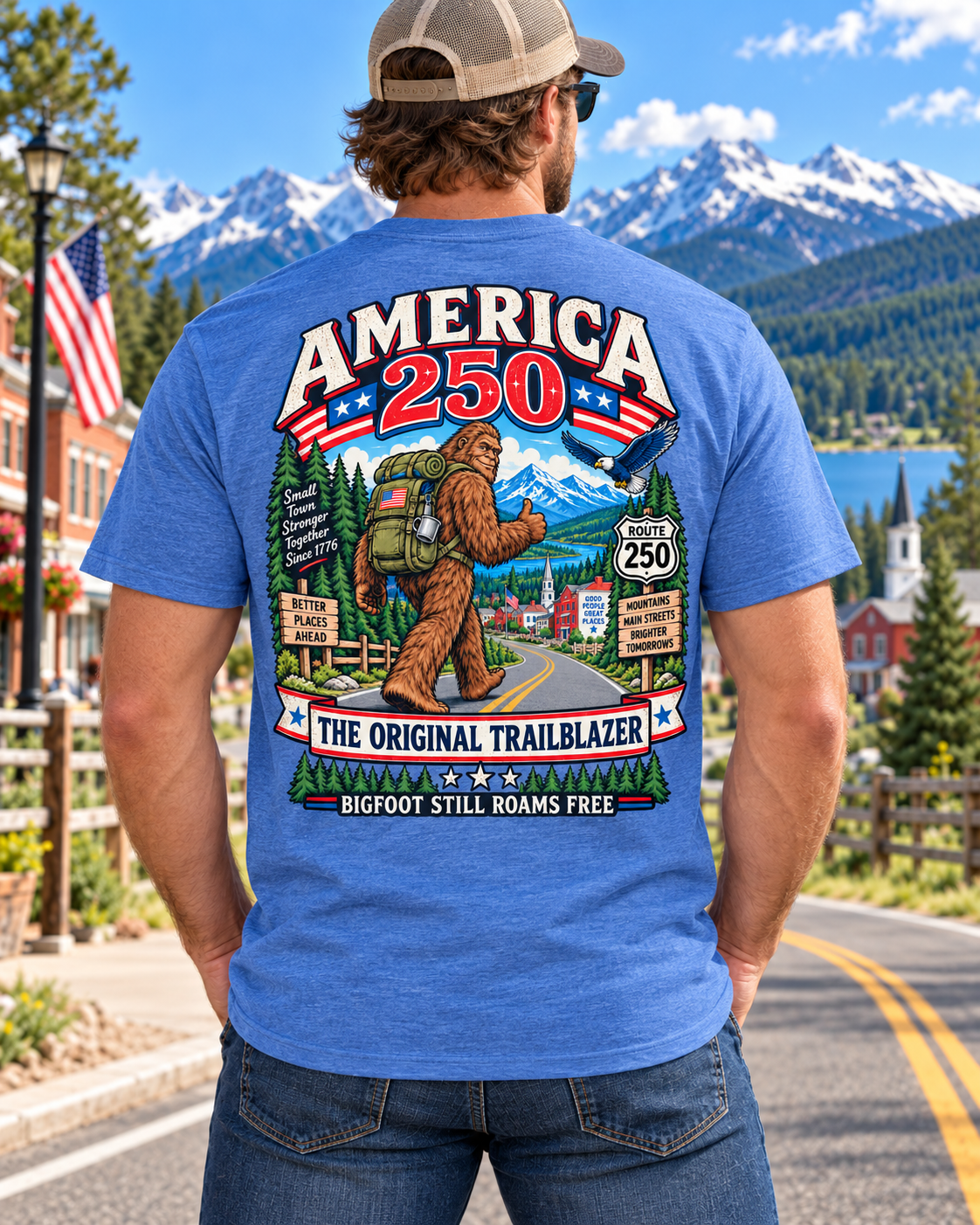 America 250 Bigfoot T-Shirt – Patriotic 250th Anniversary Trailblazer - Bigfoot Coast to Coast