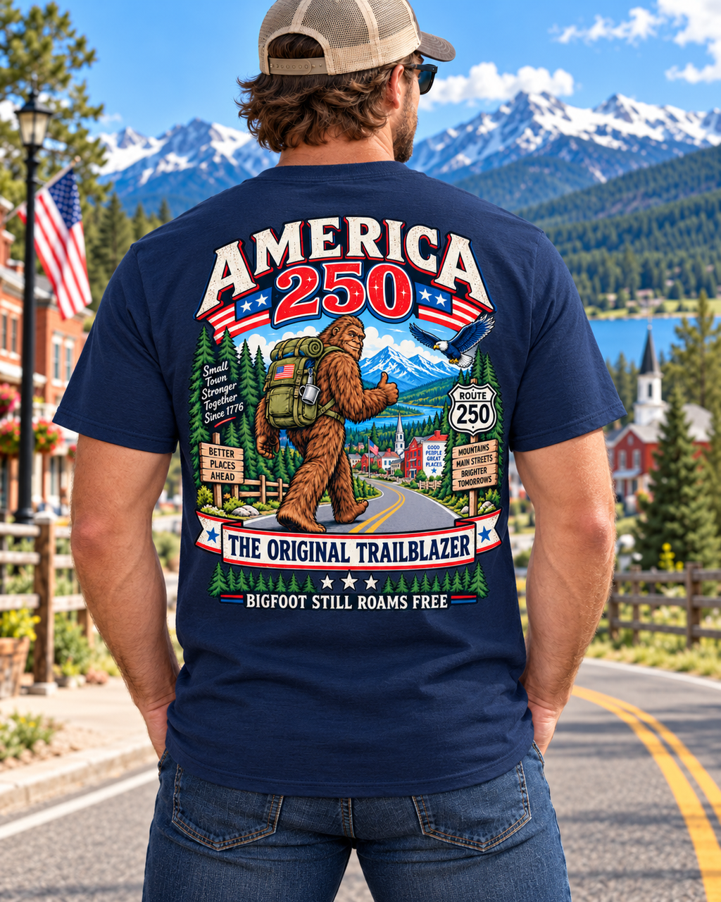 America 250 Bigfoot T-Shirt – Patriotic 250th Anniversary Trailblazer - Bigfoot Coast to Coast