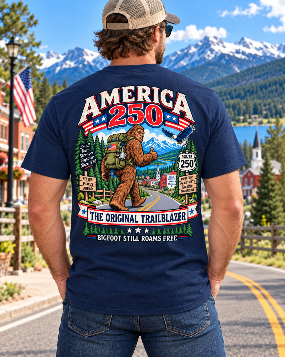 America 250 Bigfoot T-Shirt – Patriotic 250th Anniversary Trailblazer - Bigfoot Coast to Coast