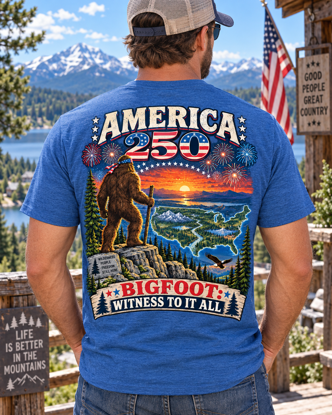 America 250 Witness Bigfoot T-Shirt | Patriotic Sasquatch T-Shirt - Bigfoot Coast to Coast