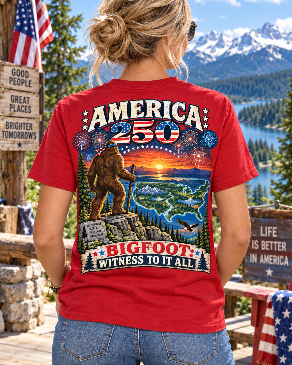 America 250 Witness Bigfoot T-Shirt | Patriotic Sasquatch T-Shirt - Bigfoot Coast to Coast