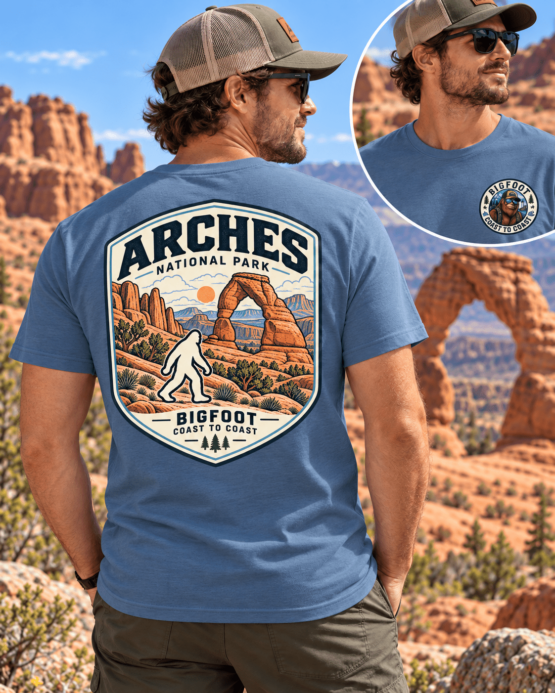 Arches Bigfoot National Park Shirt | Sasquatch Adventure Tee - Bigfoot Coast to Coast