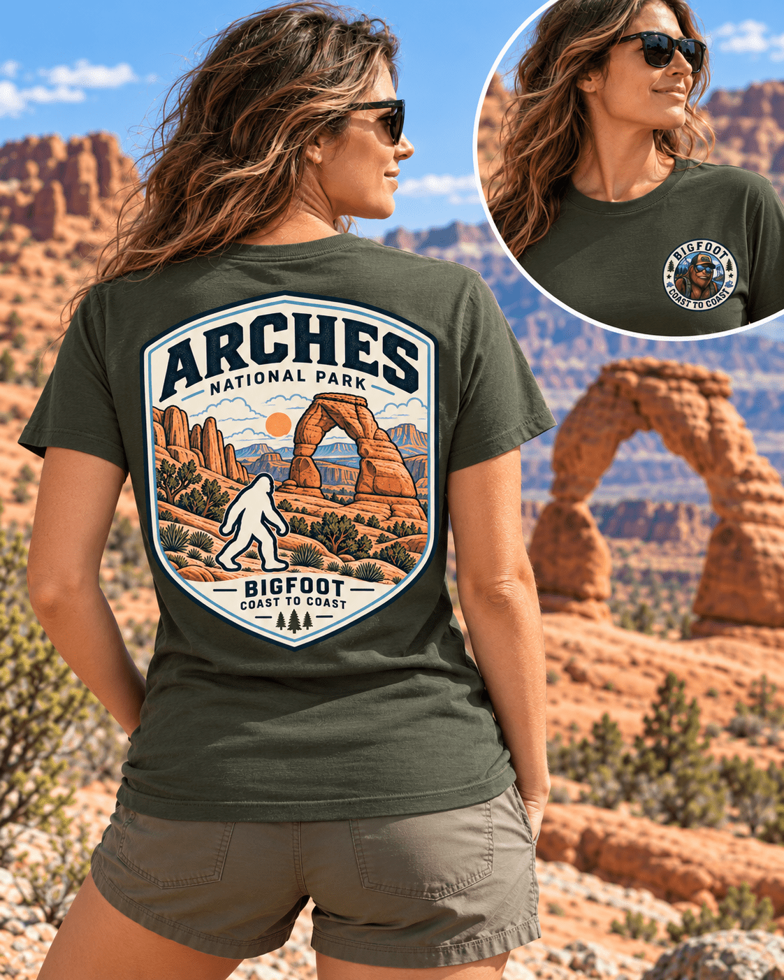 Arches Bigfoot National Park Shirt | Sasquatch Adventure Tee - Bigfoot Coast to Coast