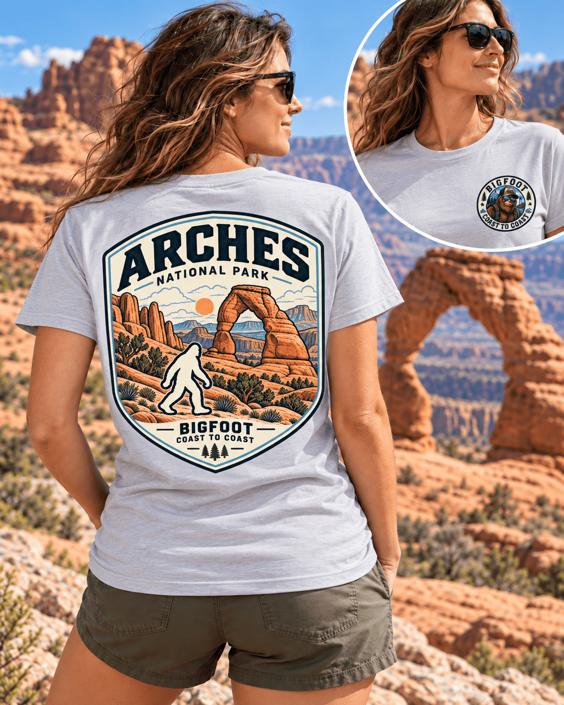 Arches Bigfoot National Park Shirt | Sasquatch Adventure Tee - Bigfoot Coast to Coast