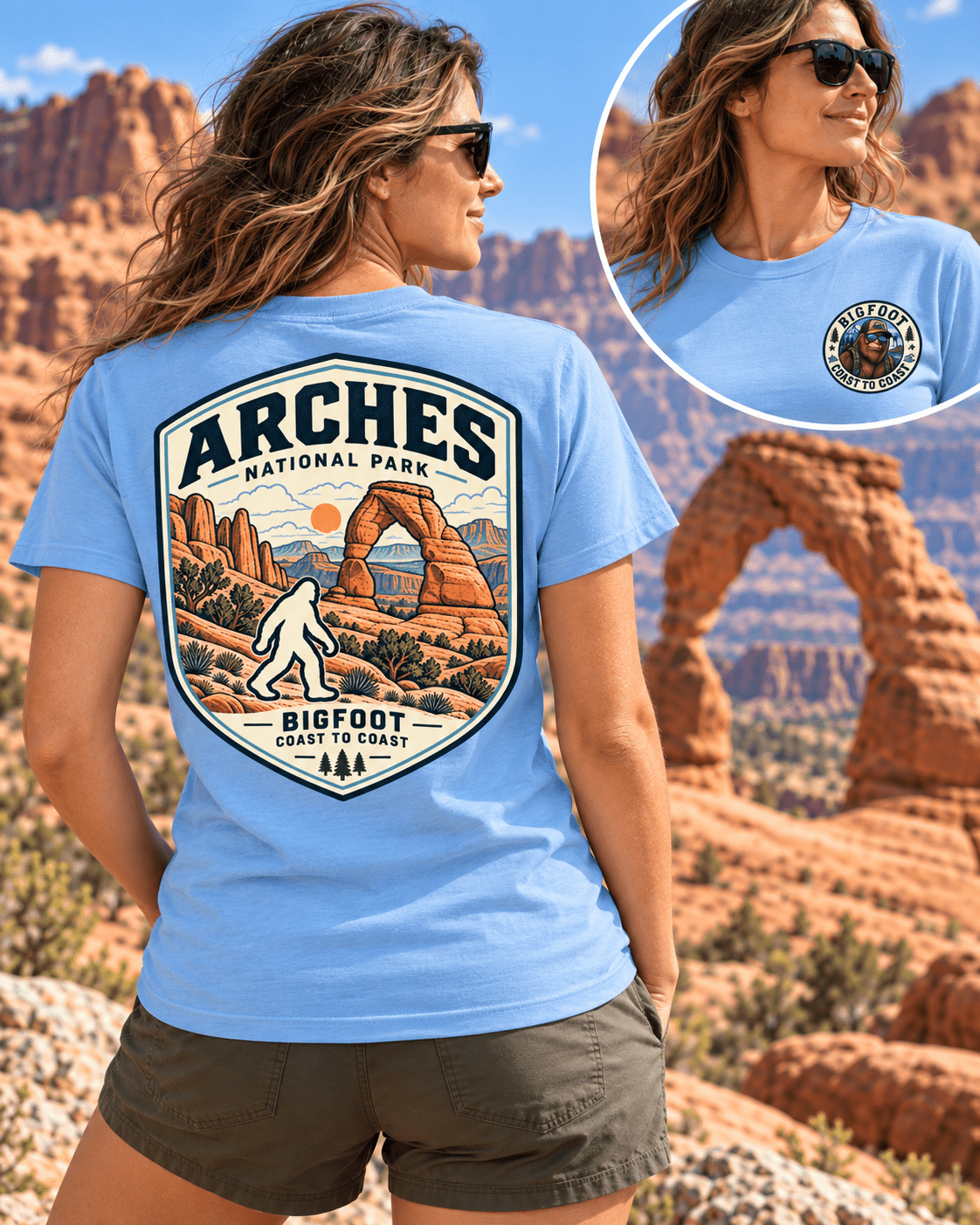 Arches Bigfoot National Park Shirt | Sasquatch Adventure Tee - Bigfoot Coast to Coast