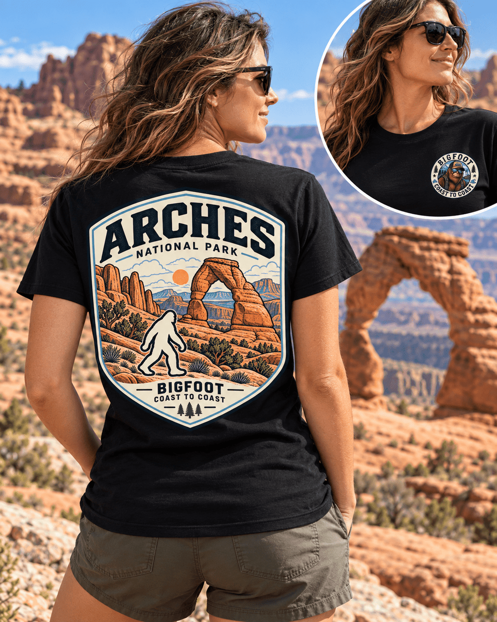 Arches Bigfoot National Park Shirt | Sasquatch Adventure Tee - Bigfoot Coast to Coast