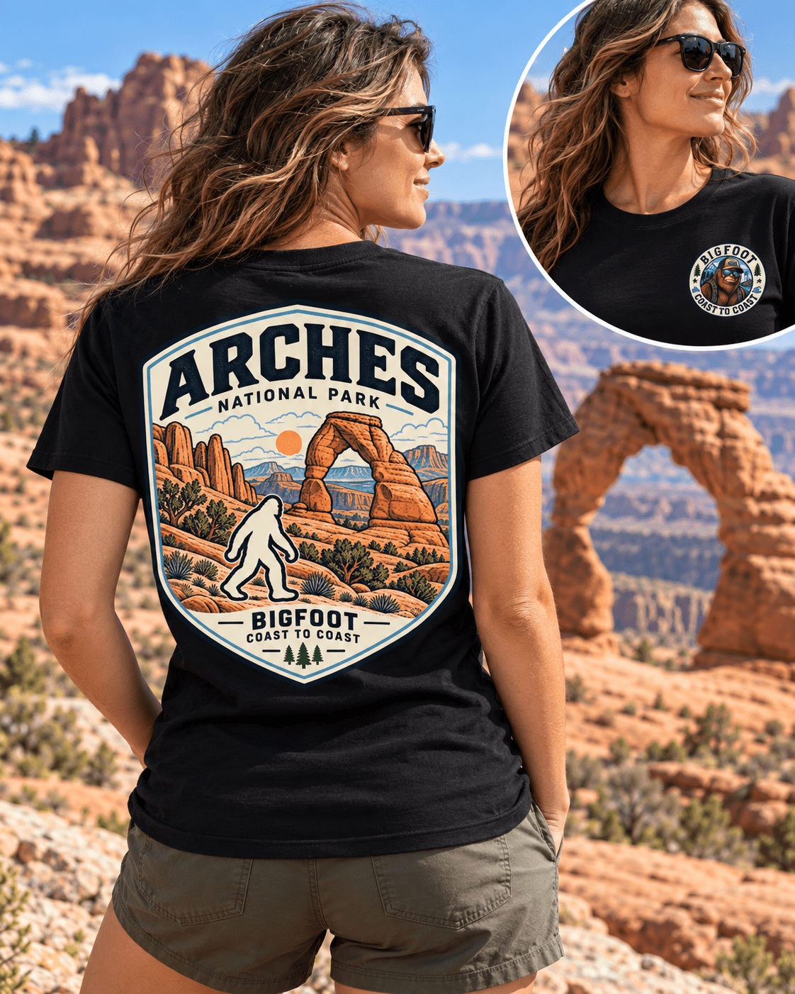 Arches Bigfoot National Park Shirt | Sasquatch Adventure Tee - Bigfoot Coast to Coast