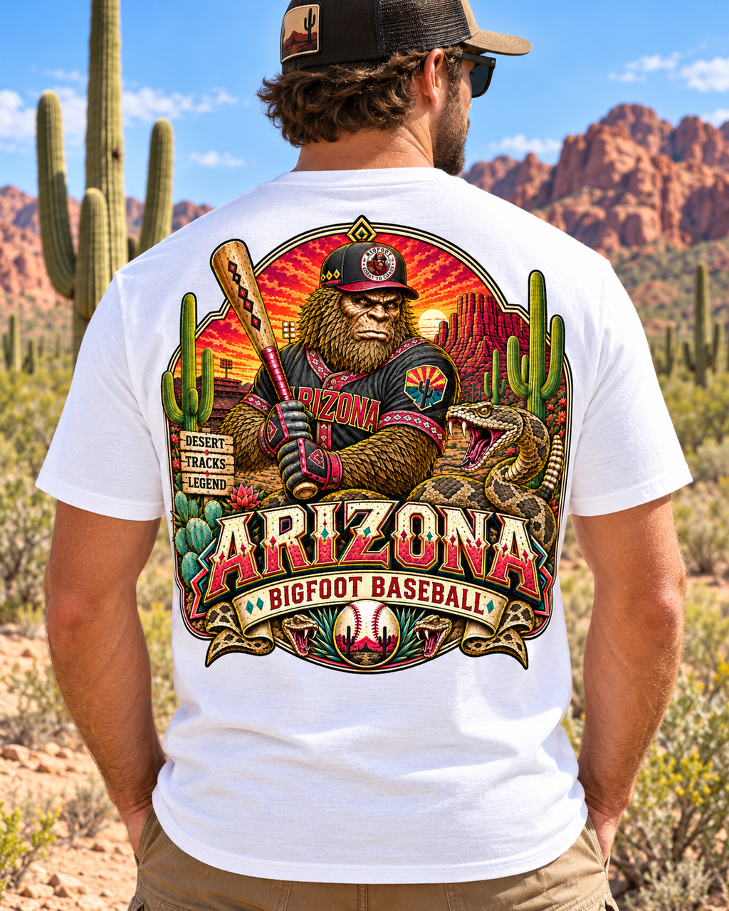 Arizona Bigfoot Baseball T‑Shirt — Vintage Desert Baseball Graphic Tee - Bigfoot Coast to Coast
