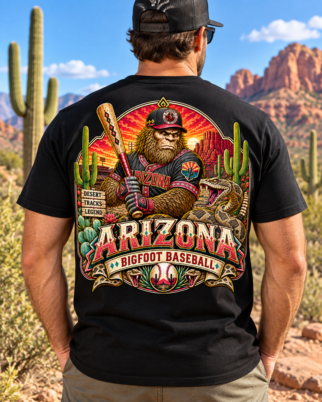 Arizona Bigfoot Baseball T‑Shirt — Vintage Desert Baseball Graphic Tee - Bigfoot Coast to Coast