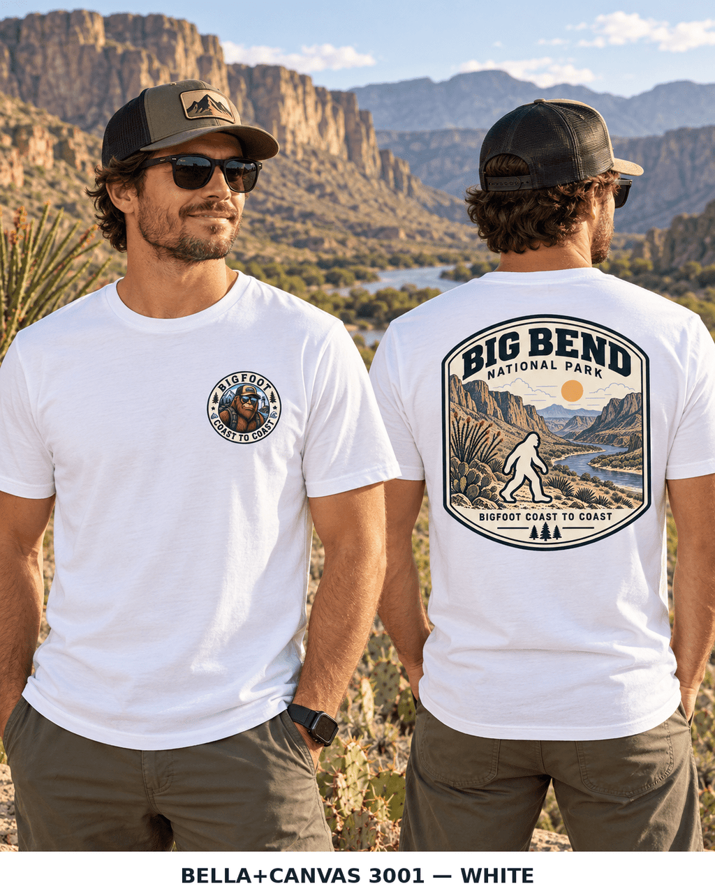 Big Bend Bigfoot shirt featuring a vintage national park back graphic inspired by Chisos Mountains, desert canyons, and Rio Grande country