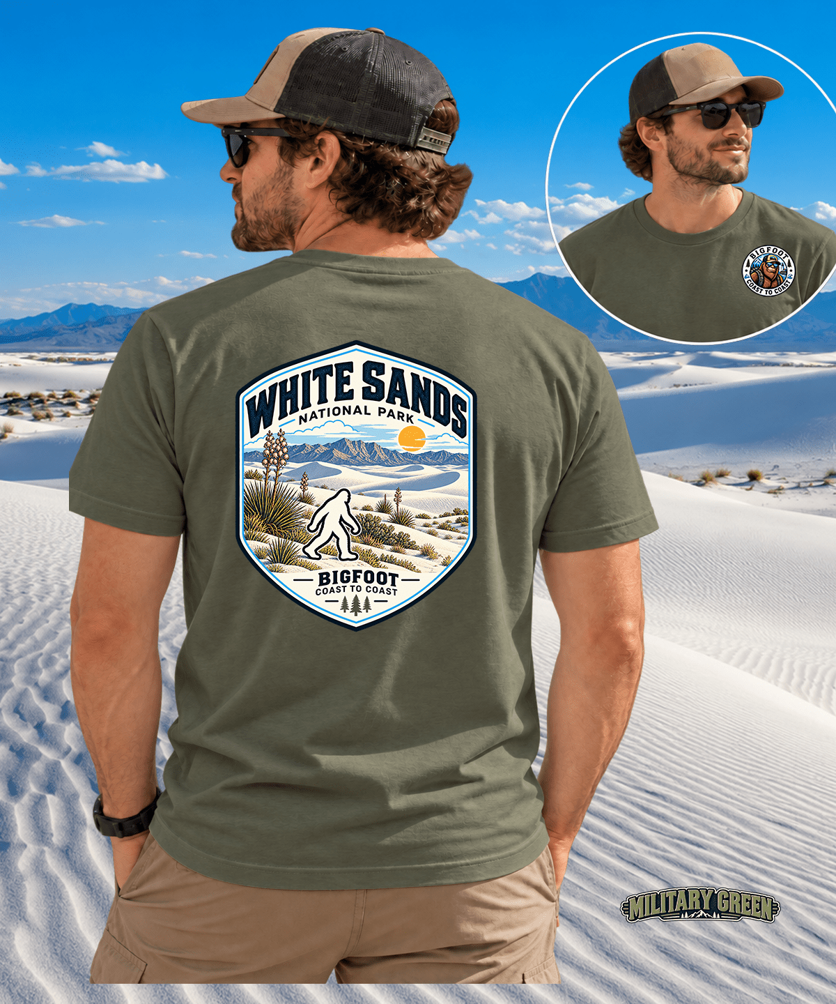 Bigfoot Coast to Coast Shirt - Vintage White Sands National Park Design - Bigfoot Coast to Coast