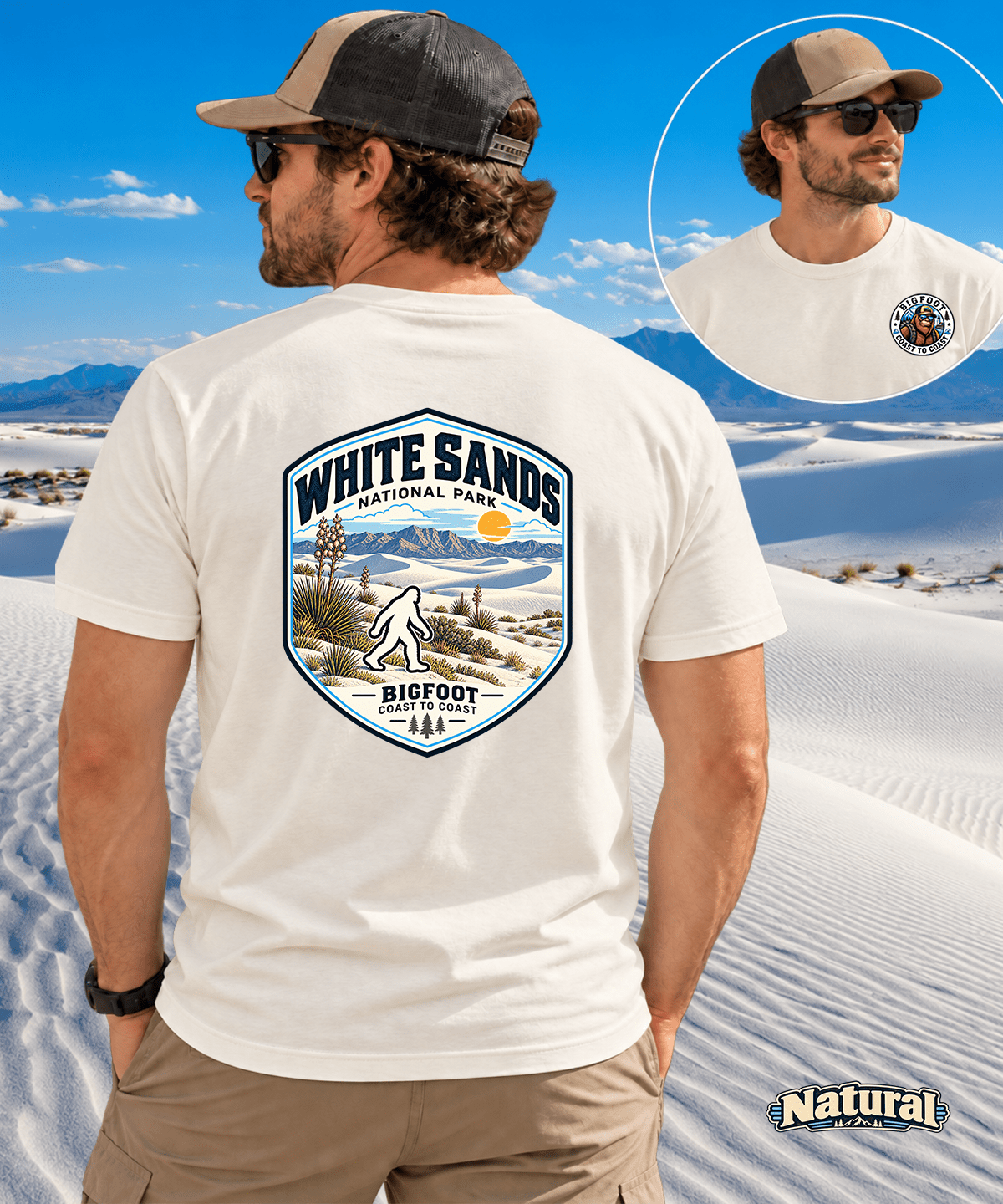 Bigfoot Coast to Coast Shirt - Vintage White Sands National Park Design - Bigfoot Coast to Coast