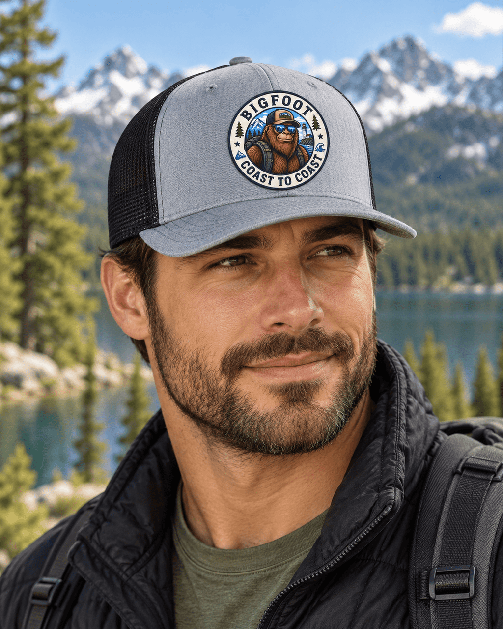 Bigfoot Coast to Coast Trucker Hat — Retro Vintage Patch Cap - Bigfoot Coast to Coast
