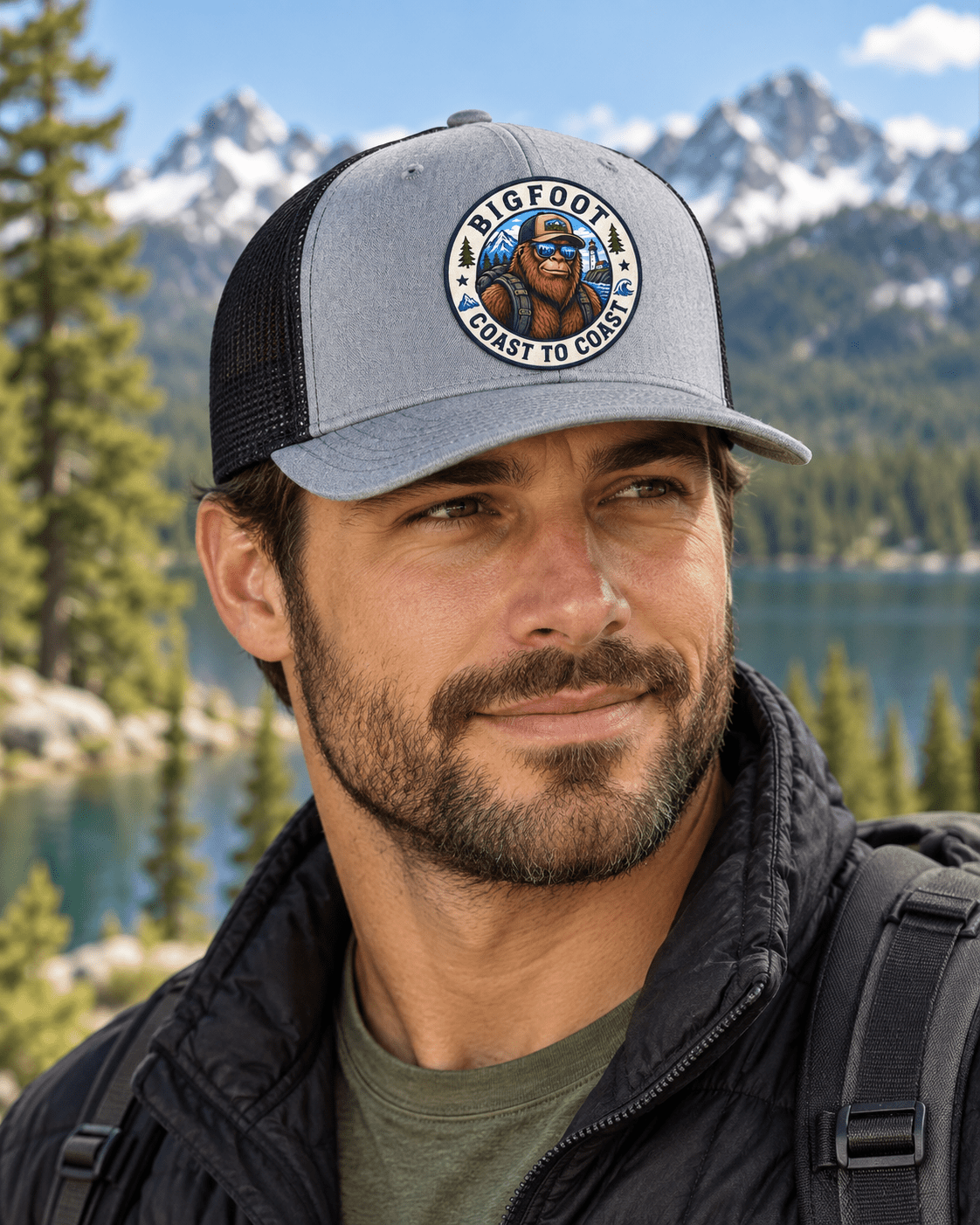 Bigfoot Coast to Coast Trucker Hat — Retro Vintage Patch Cap - Bigfoot Coast to Coast