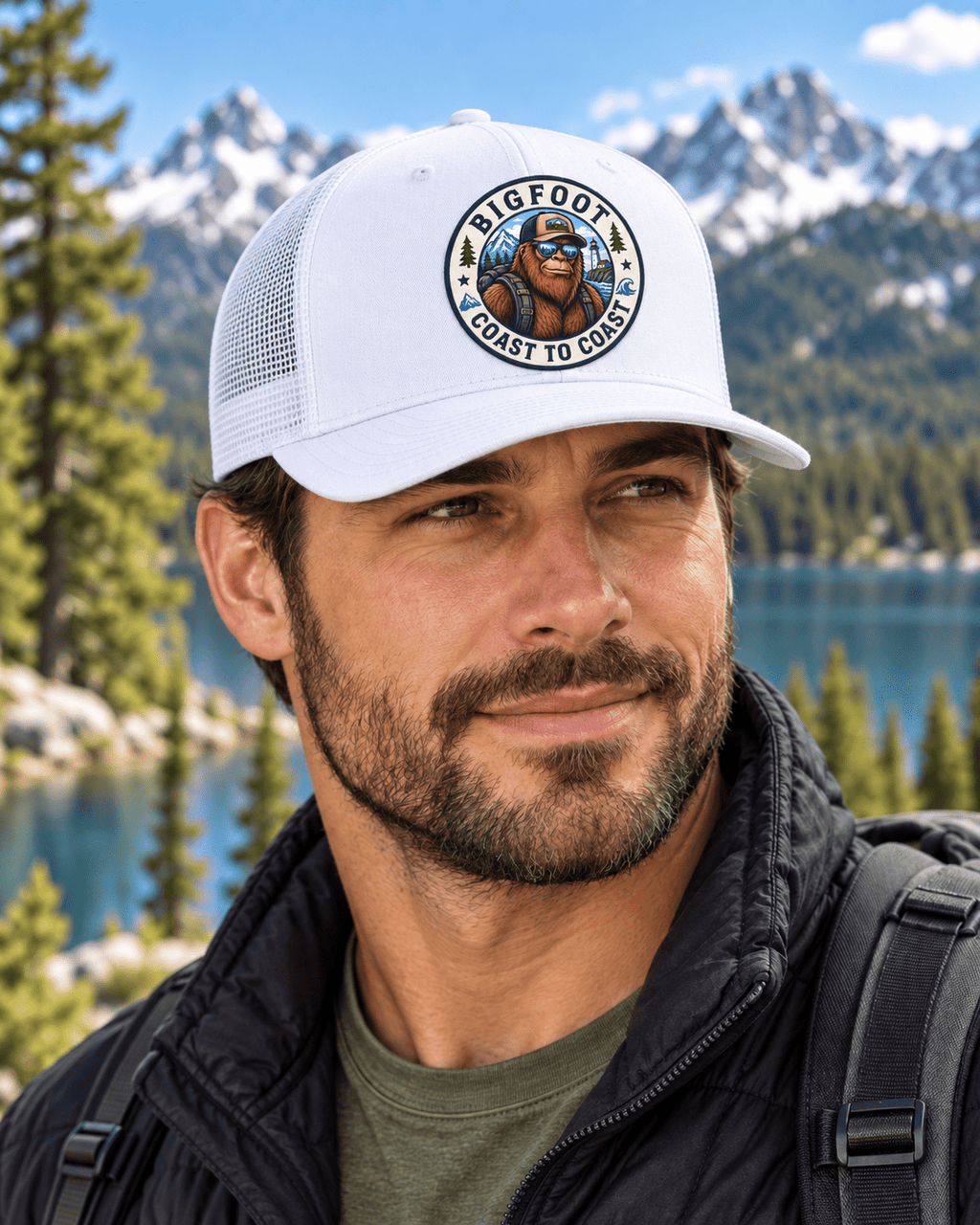 Bigfoot Coast to Coast Trucker Hat — Retro Vintage Patch Cap - Bigfoot Coast to Coast