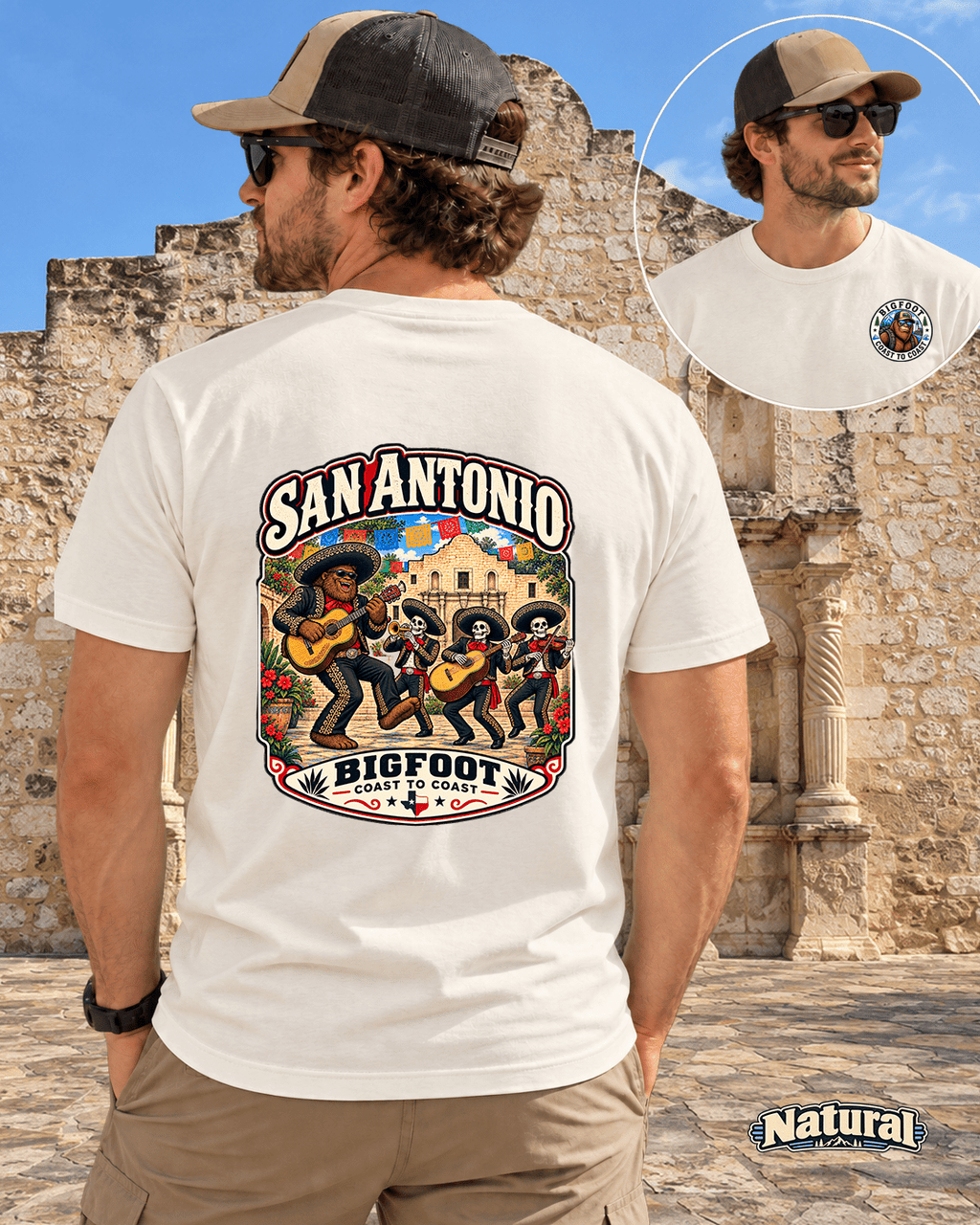 Bigfoot Texas San Antonio Shirt - Skeletal Mariachi Serenade - Bigfoot Coast to Coast