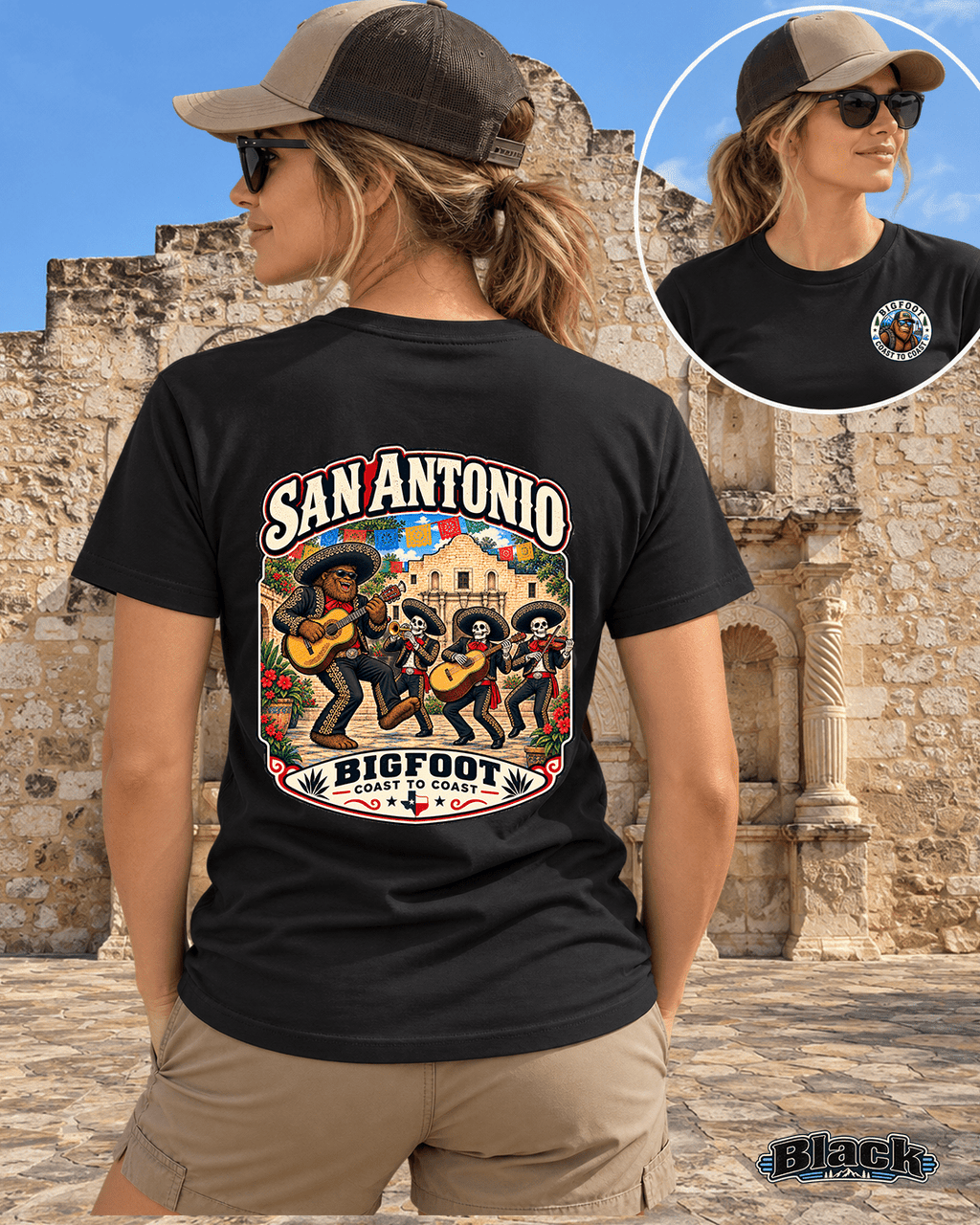 Bigfoot Texas San Antonio Shirt - Skeletal Mariachi Serenade - Bigfoot Coast to Coast