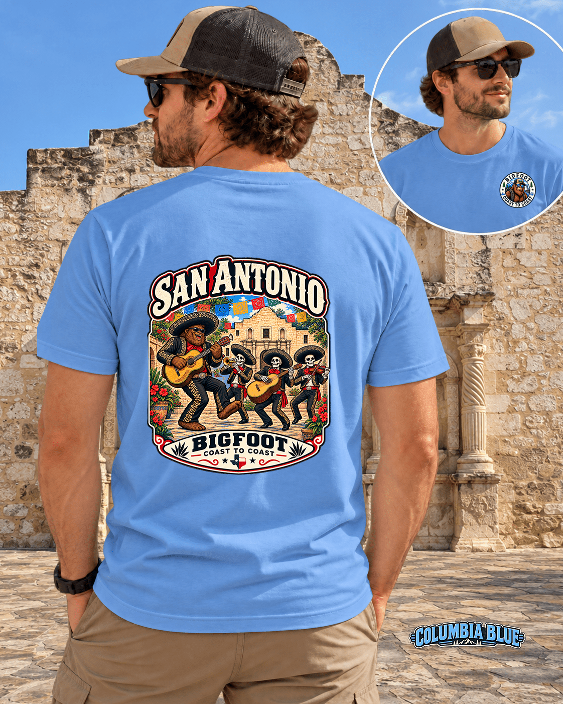 Bigfoot Texas San Antonio Shirt - Skeletal Mariachi Serenade - Bigfoot Coast to Coast