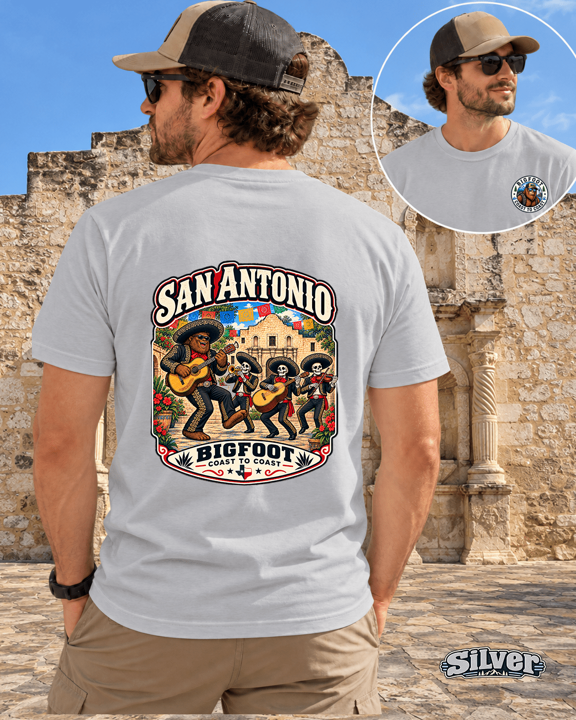 Bigfoot Texas San Antonio Shirt - Skeletal Mariachi Serenade - Bigfoot Coast to Coast