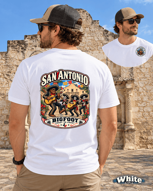 Bigfoot Texas San Antonio Shirt - Skeletal Mariachi Serenade - Bigfoot Coast to Coast