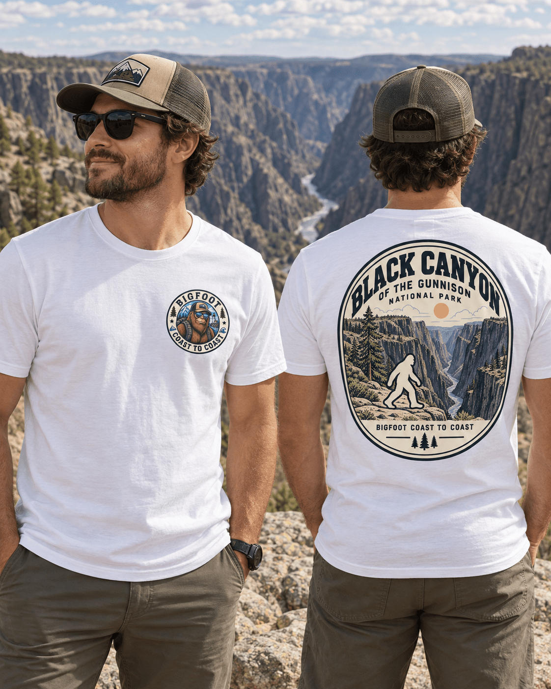 Black Canyon of the Gunnison Bigfoot shirt features a national park back graphic with sheer dark canyon walls and the Gunnison River