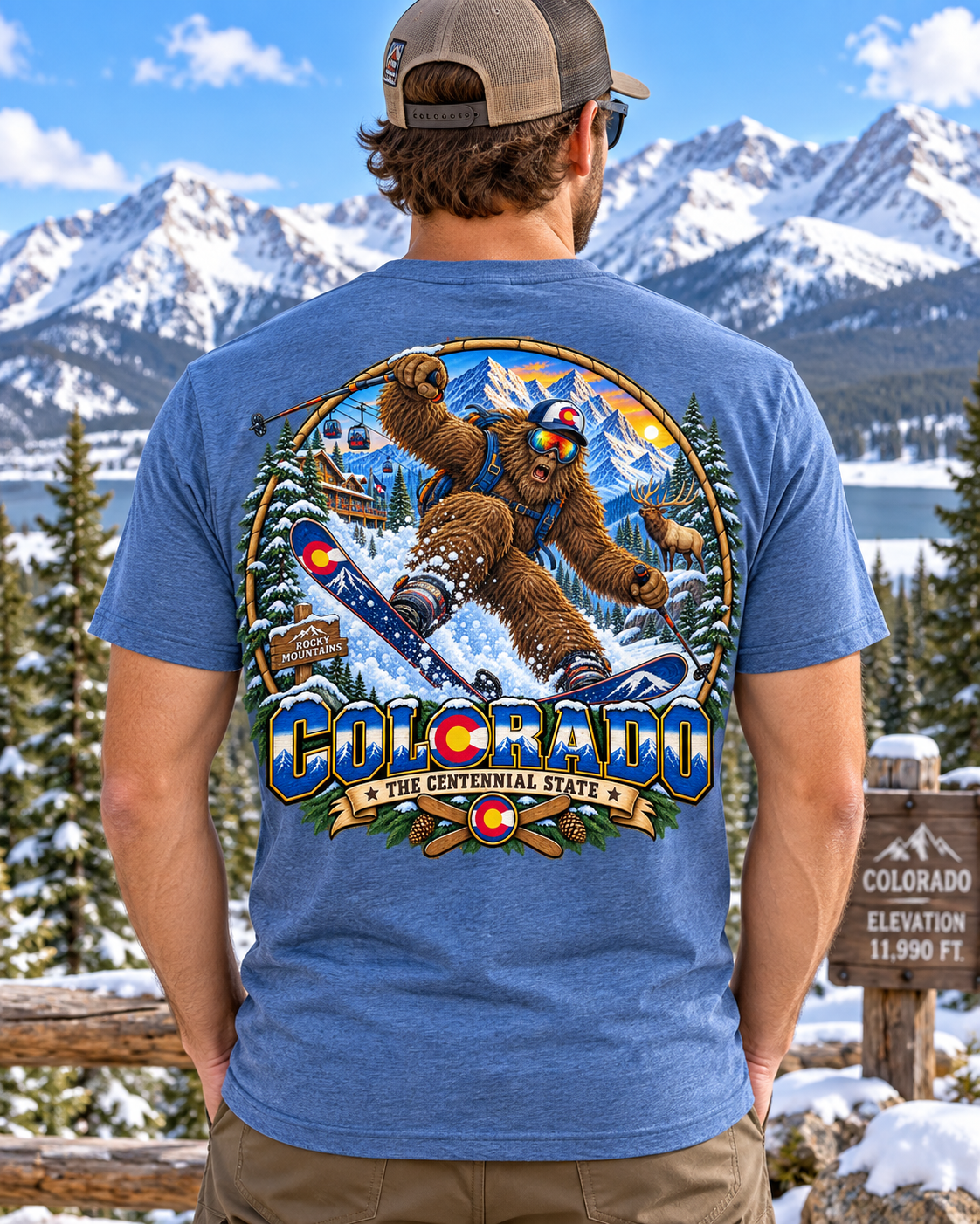 Colorado Bigfoot T-Shirt | Rocky Mountain Ski Sasquatch T-Shirt - Bigfoot Coast to Coast
