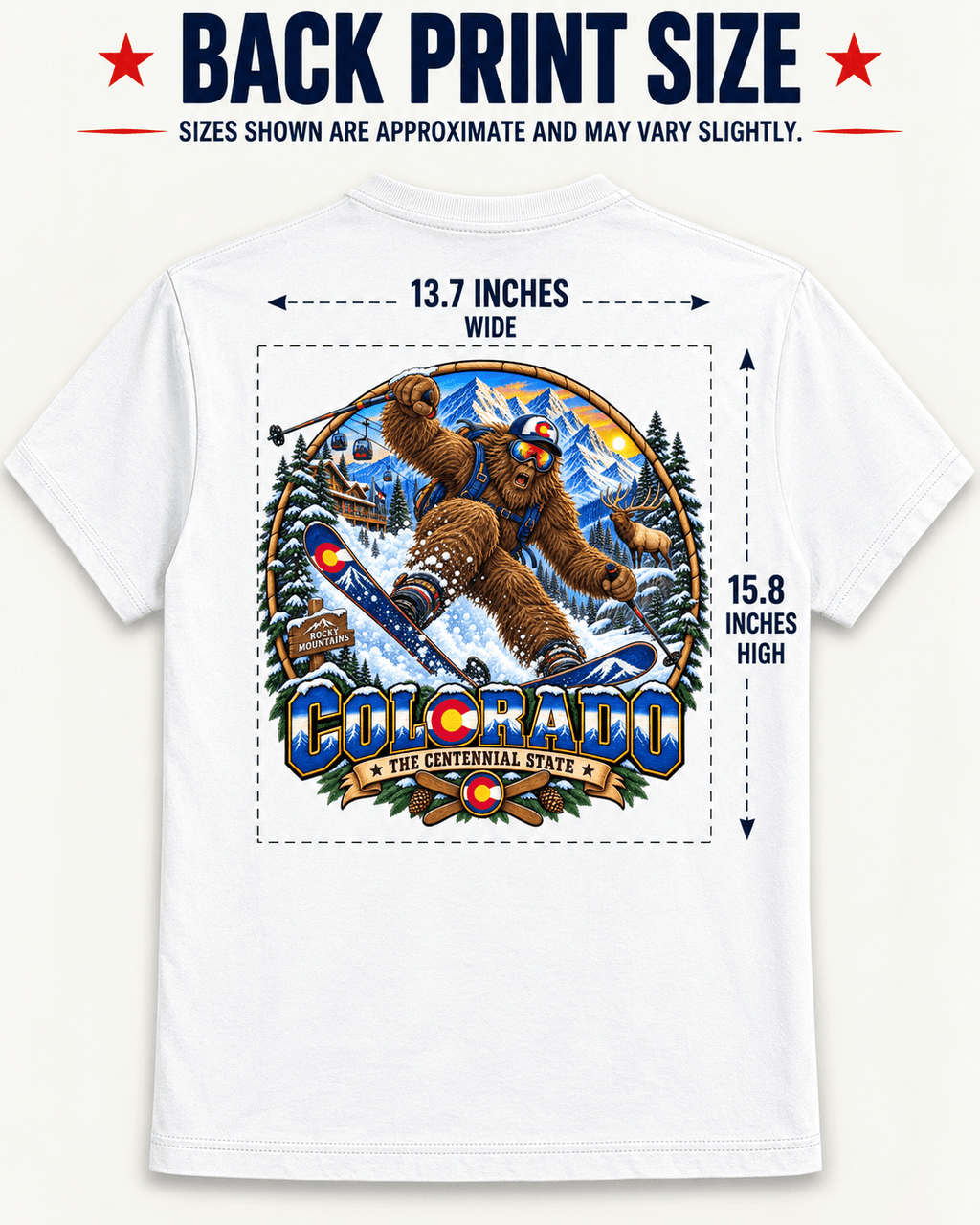Colorado Bigfoot T-Shirt | Rocky Mountain Ski Sasquatch T-Shirt - Bigfoot Coast to Coast