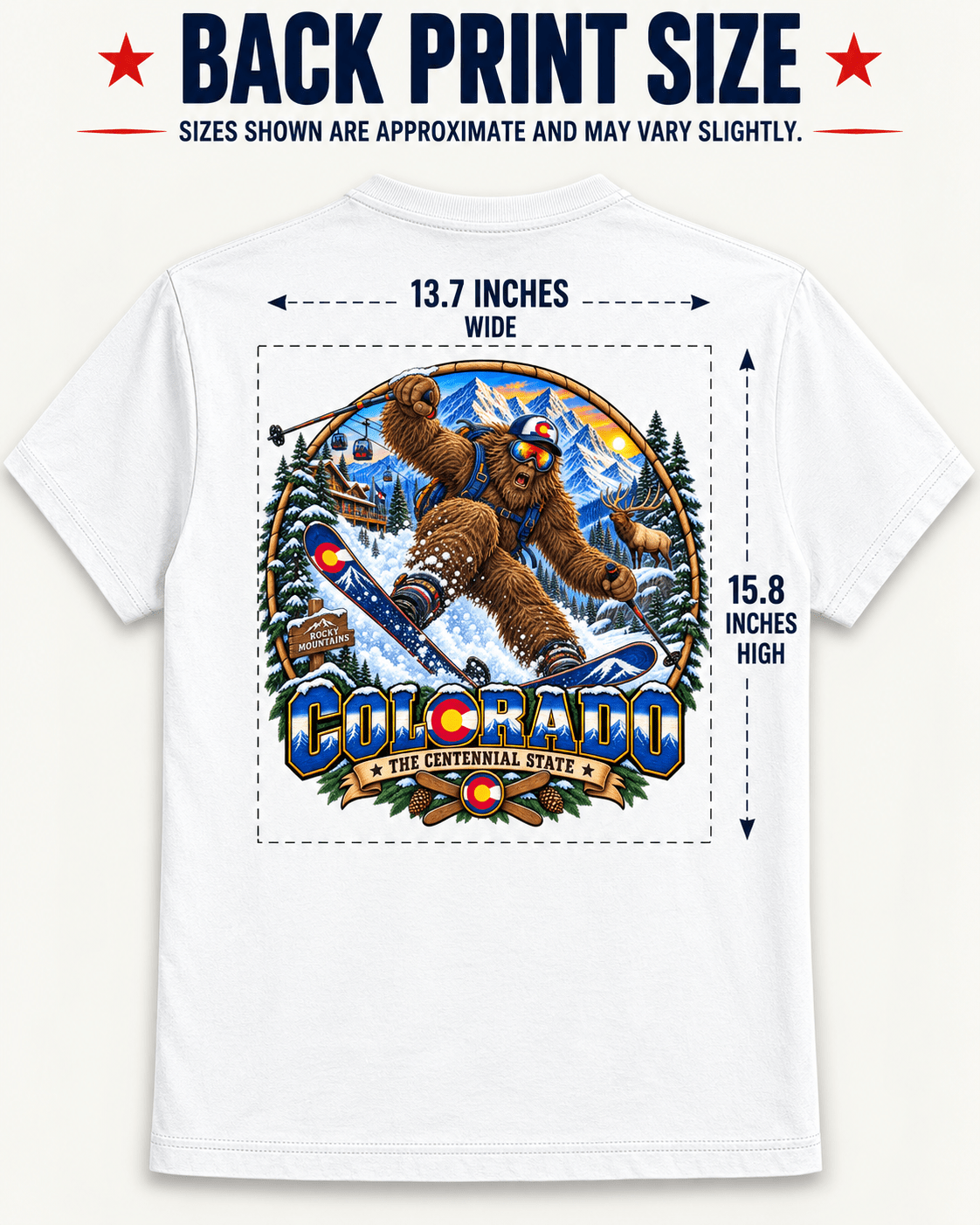 Colorado Bigfoot T-Shirt | Rocky Mountain Ski Sasquatch T-Shirt - Bigfoot Coast to Coast