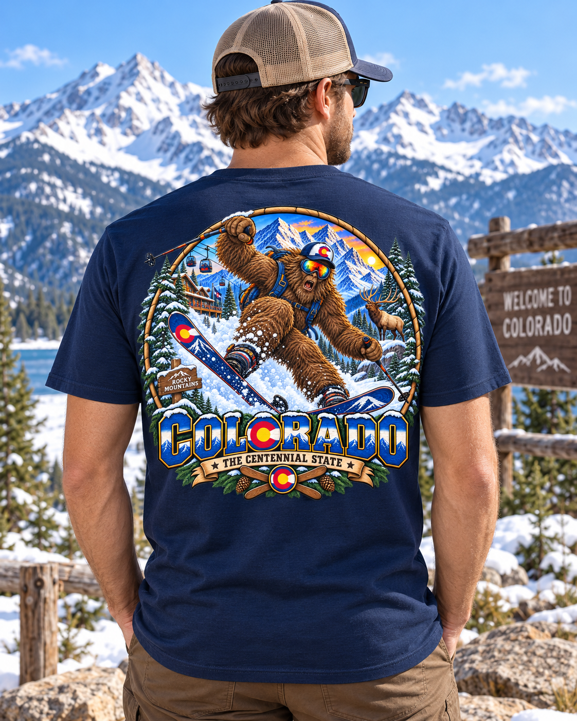 Colorado Bigfoot T-Shirt | Rocky Mountain Ski Sasquatch T-Shirt - Bigfoot Coast to Coast