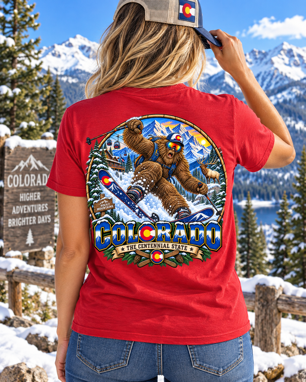 Colorado Bigfoot T-Shirt | Rocky Mountain Ski Sasquatch T-Shirt - Bigfoot Coast to Coast