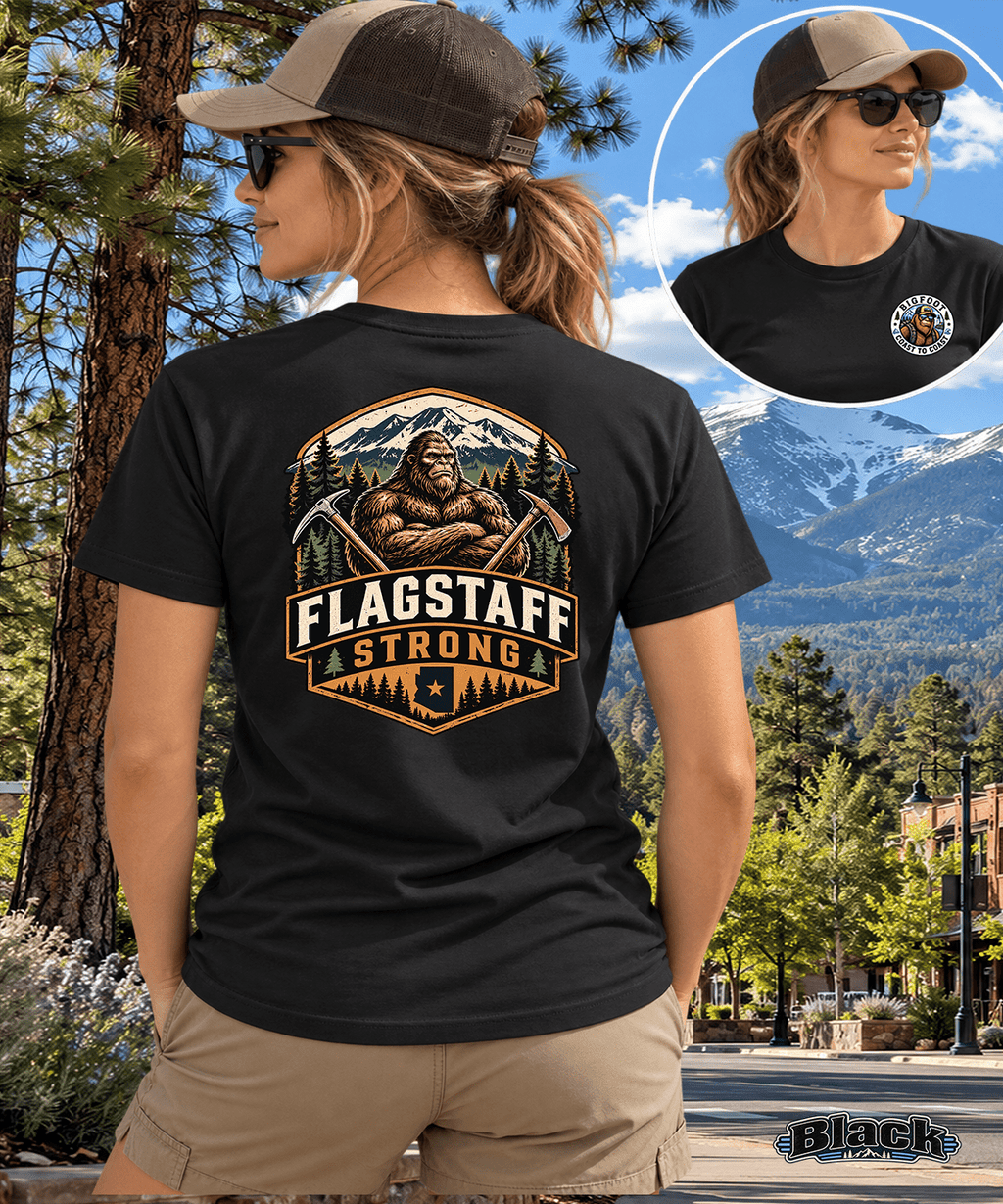 Flagstaff, Arizona Bigfoot T-Shirt | Mountain Adventure & Sasquatch Style - Bigfoot Coast to Coast