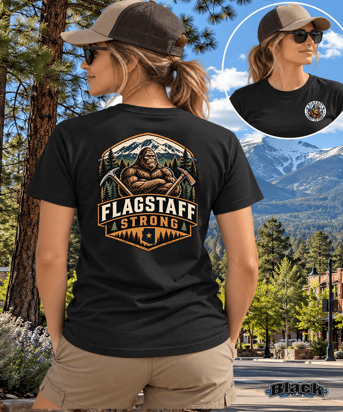 Flagstaff, Arizona Bigfoot T-Shirt | Mountain Adventure & Sasquatch Style - Bigfoot Coast to Coast