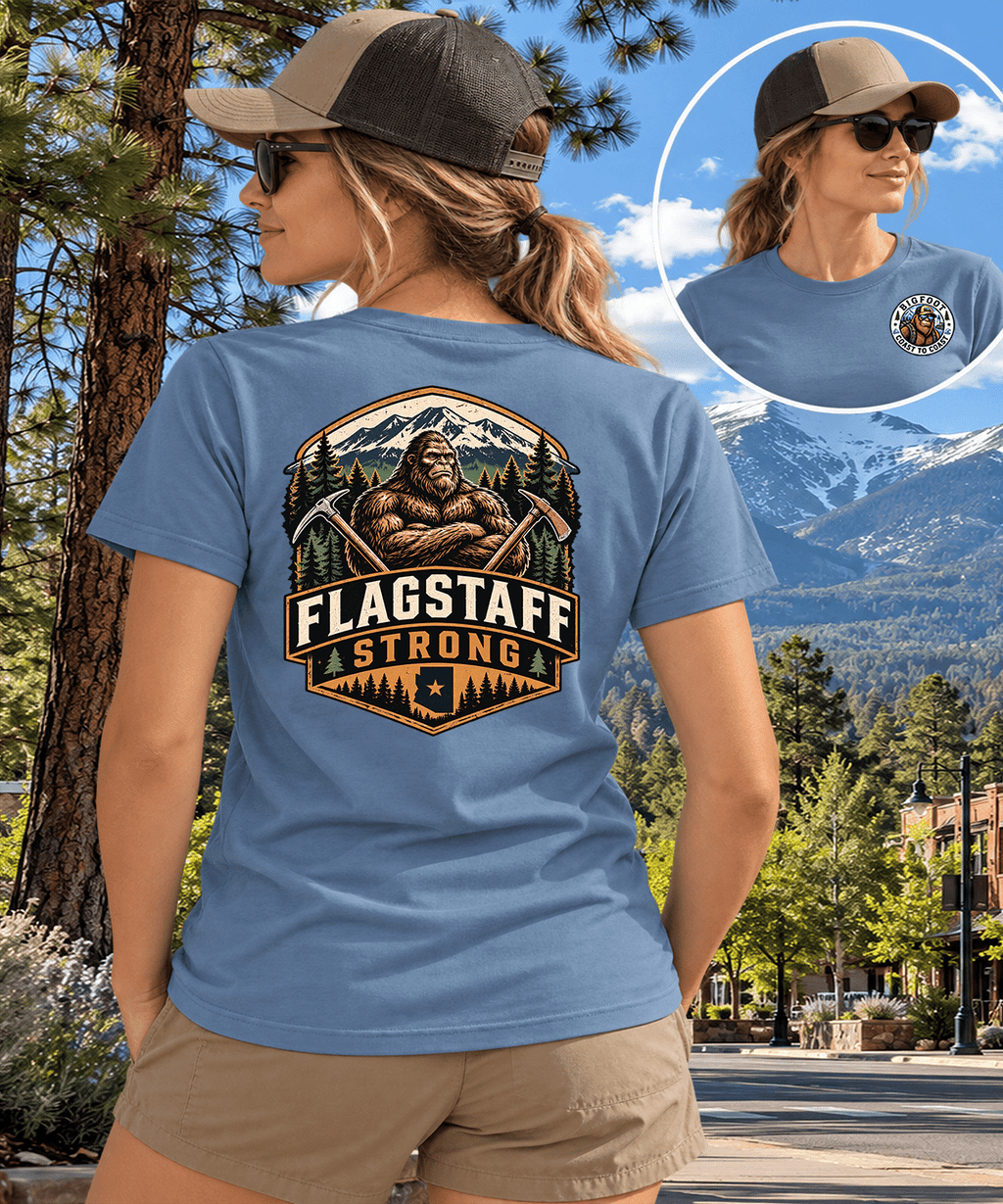 Flagstaff, Arizona Bigfoot T-Shirt | Mountain Adventure & Sasquatch Style - Bigfoot Coast to Coast