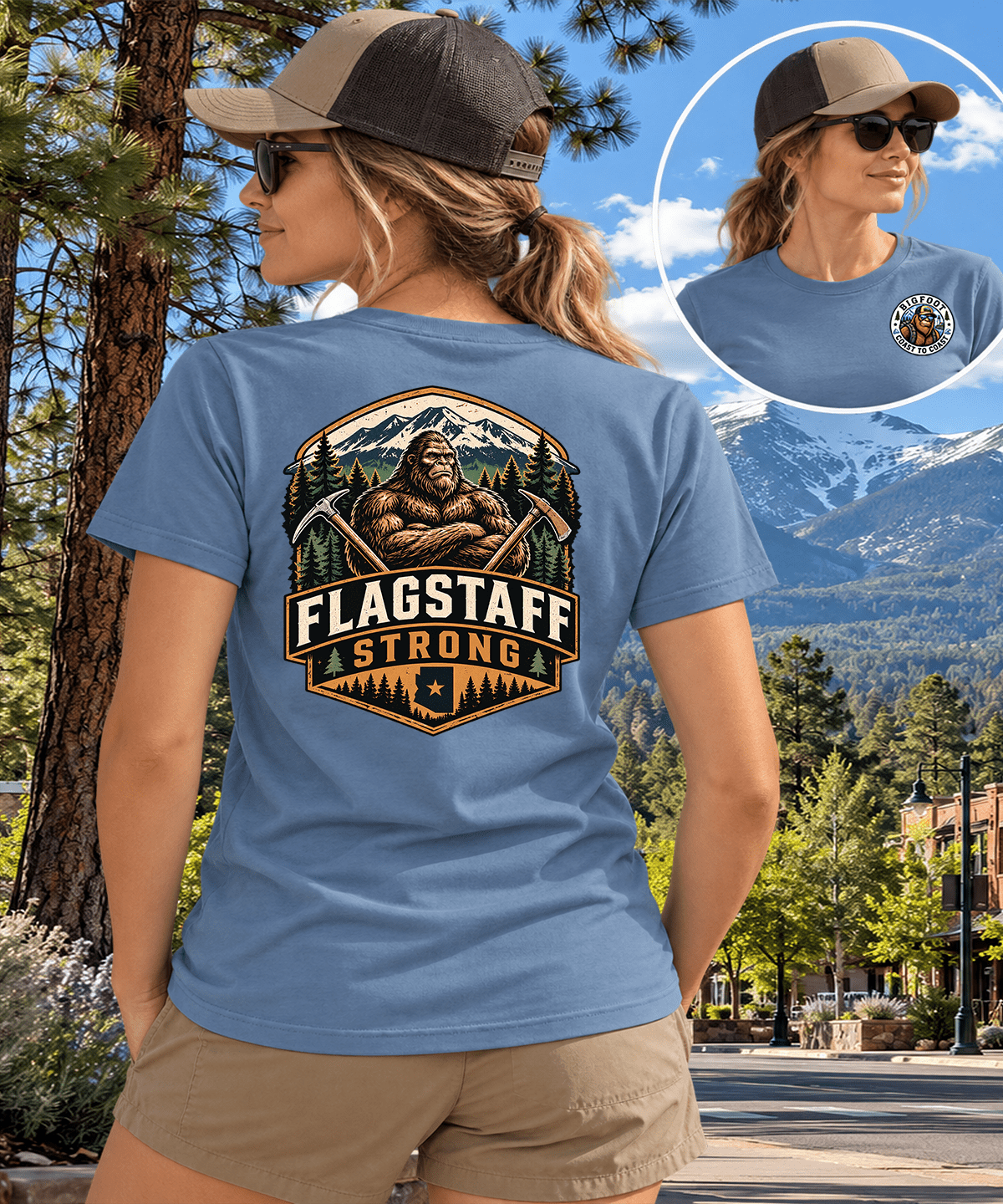 Flagstaff, Arizona Bigfoot T-Shirt | Mountain Adventure & Sasquatch Style - Bigfoot Coast to Coast