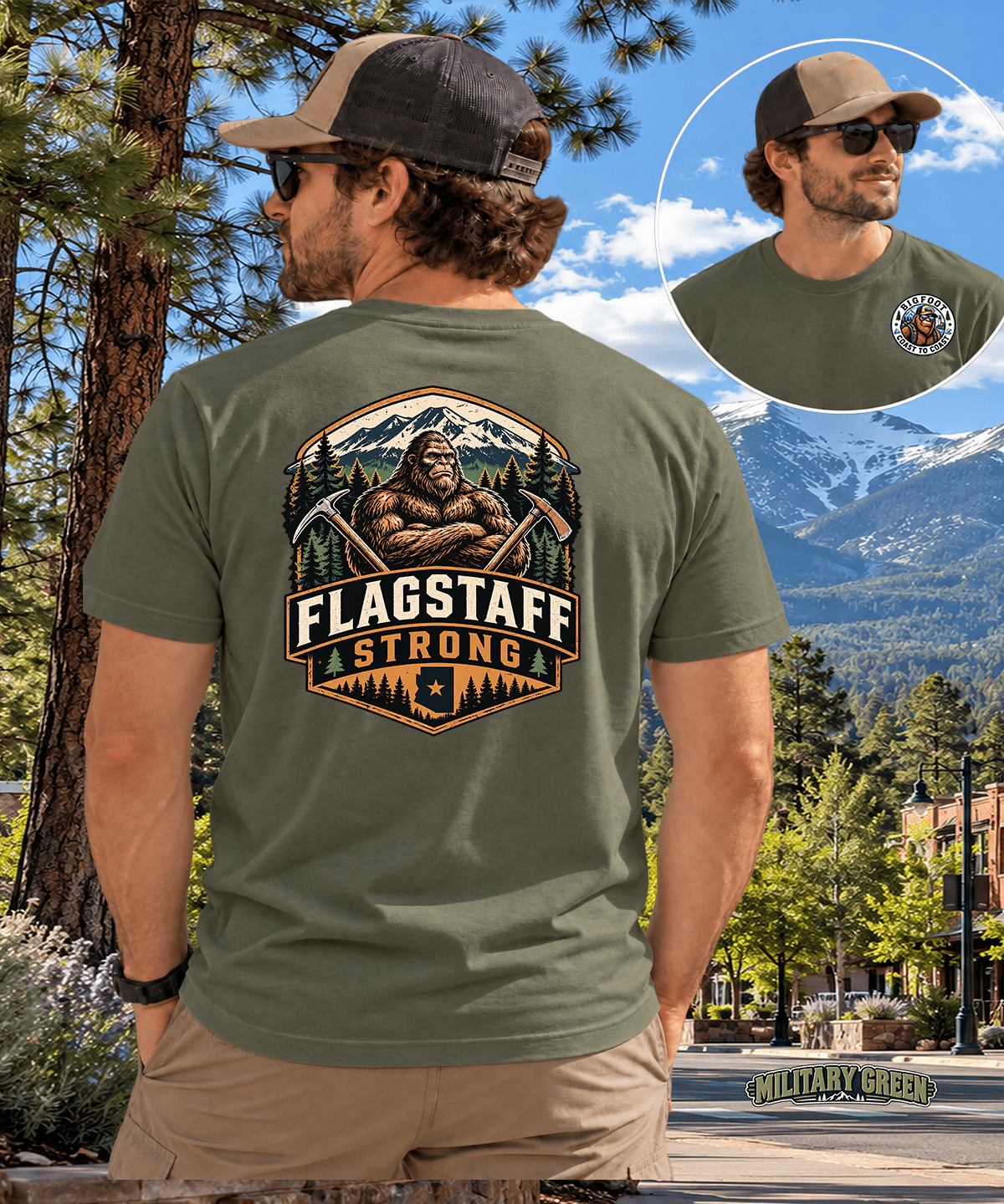Flagstaff, Arizona Bigfoot T-Shirt | Mountain Adventure & Sasquatch Style - Bigfoot Coast to Coast