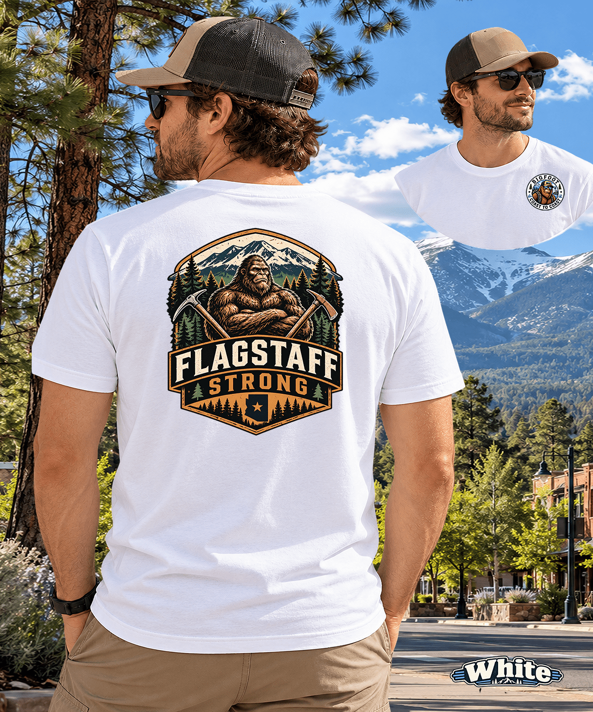 Flagstaff, Arizona Bigfoot T-Shirt | Mountain Adventure & Sasquatch Style - Bigfoot Coast to Coast
