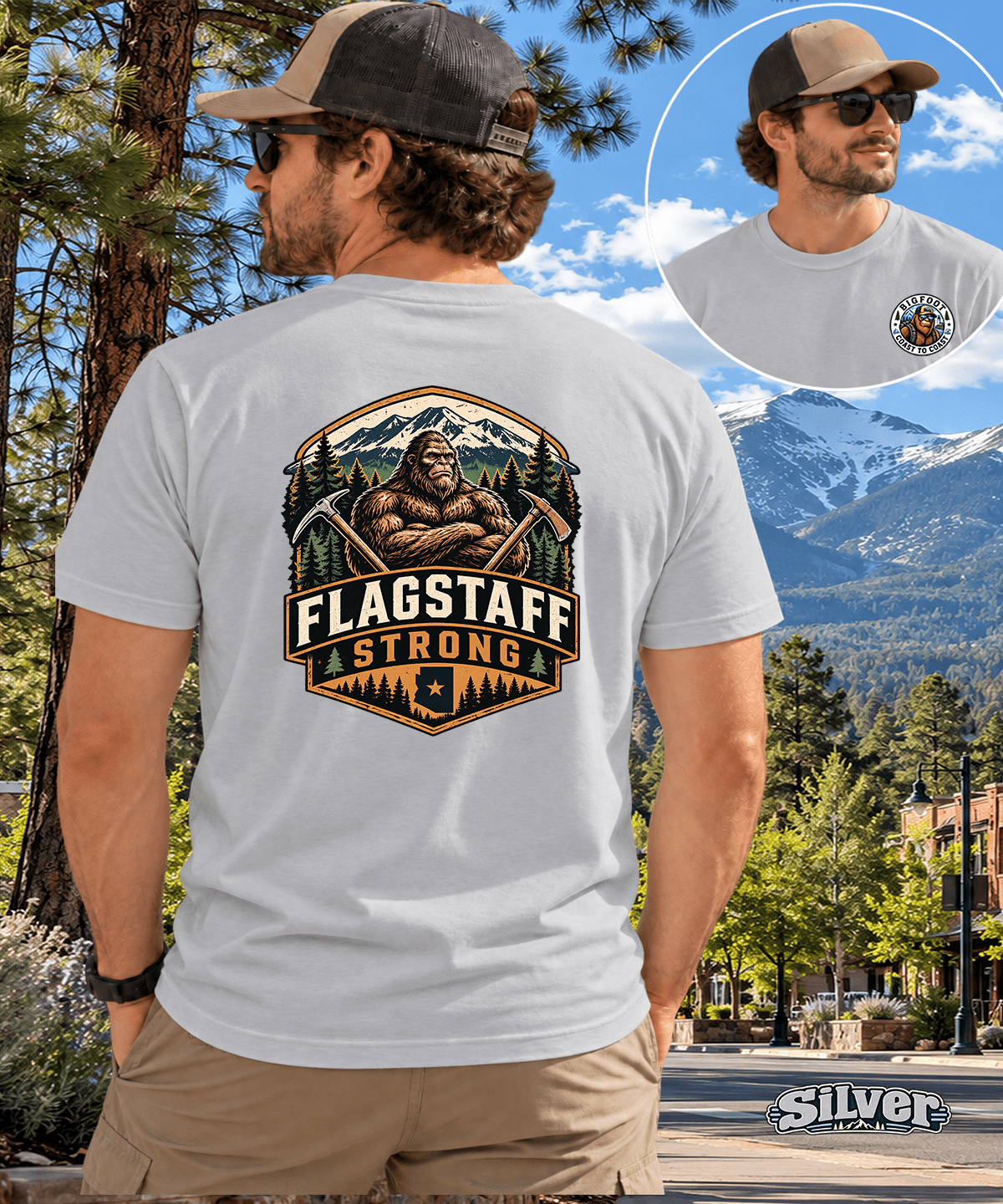 Flagstaff, Arizona Bigfoot T-Shirt | Mountain Adventure & Sasquatch Style - Bigfoot Coast to Coast