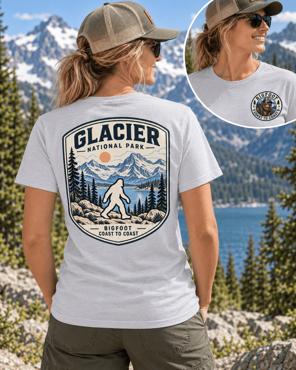 Glacier Bigfoot National Park Shirt | Sasquatch Adventure Tee - Bigfoot Coast to Coast