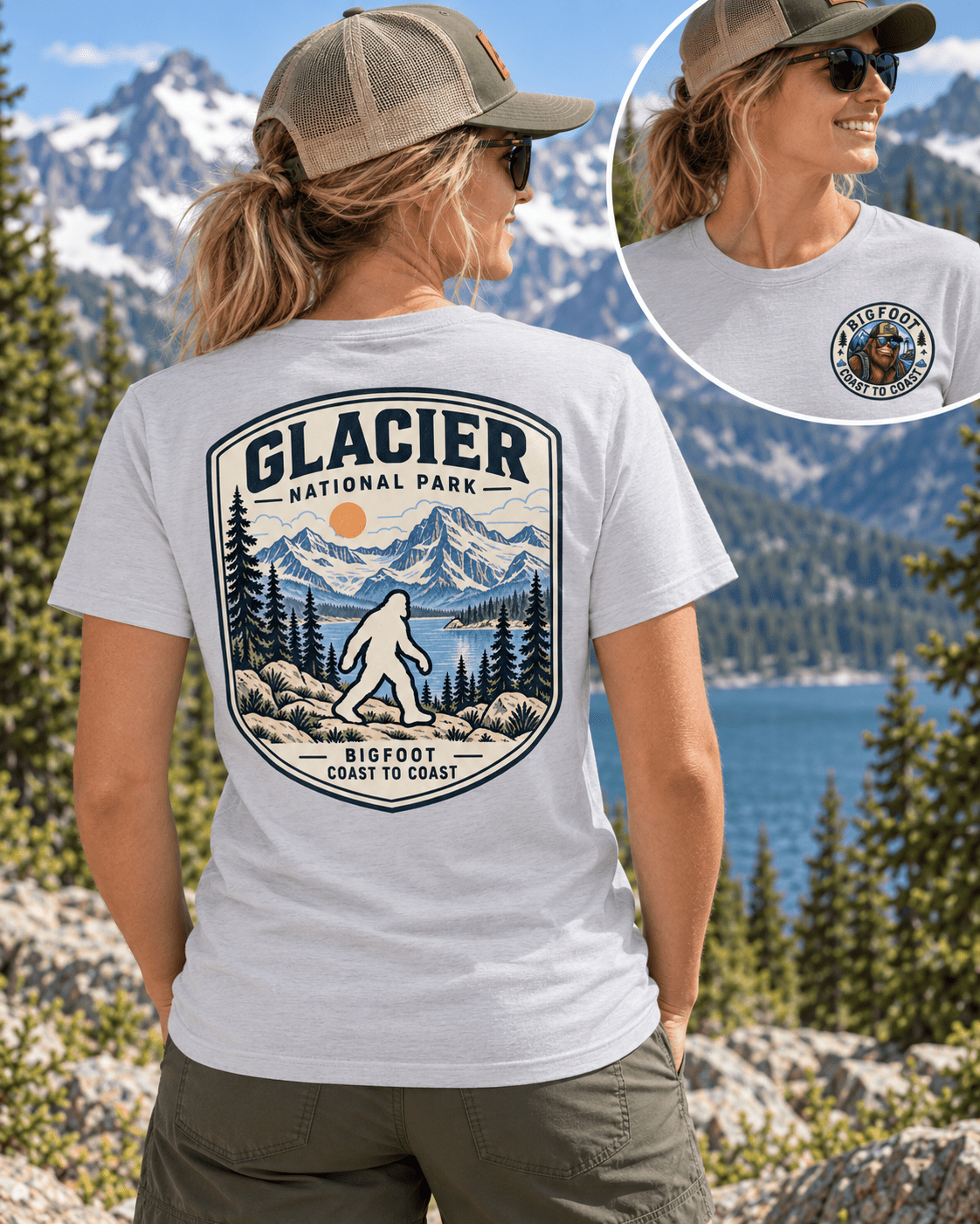 Glacier Bigfoot National Park Shirt | Sasquatch Adventure Tee - Bigfoot Coast to Coast