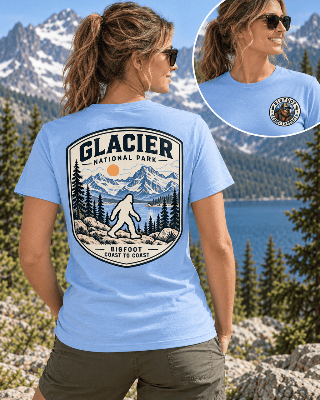 Glacier Bigfoot National Park Shirt | Sasquatch Adventure Tee - Bigfoot Coast to Coast