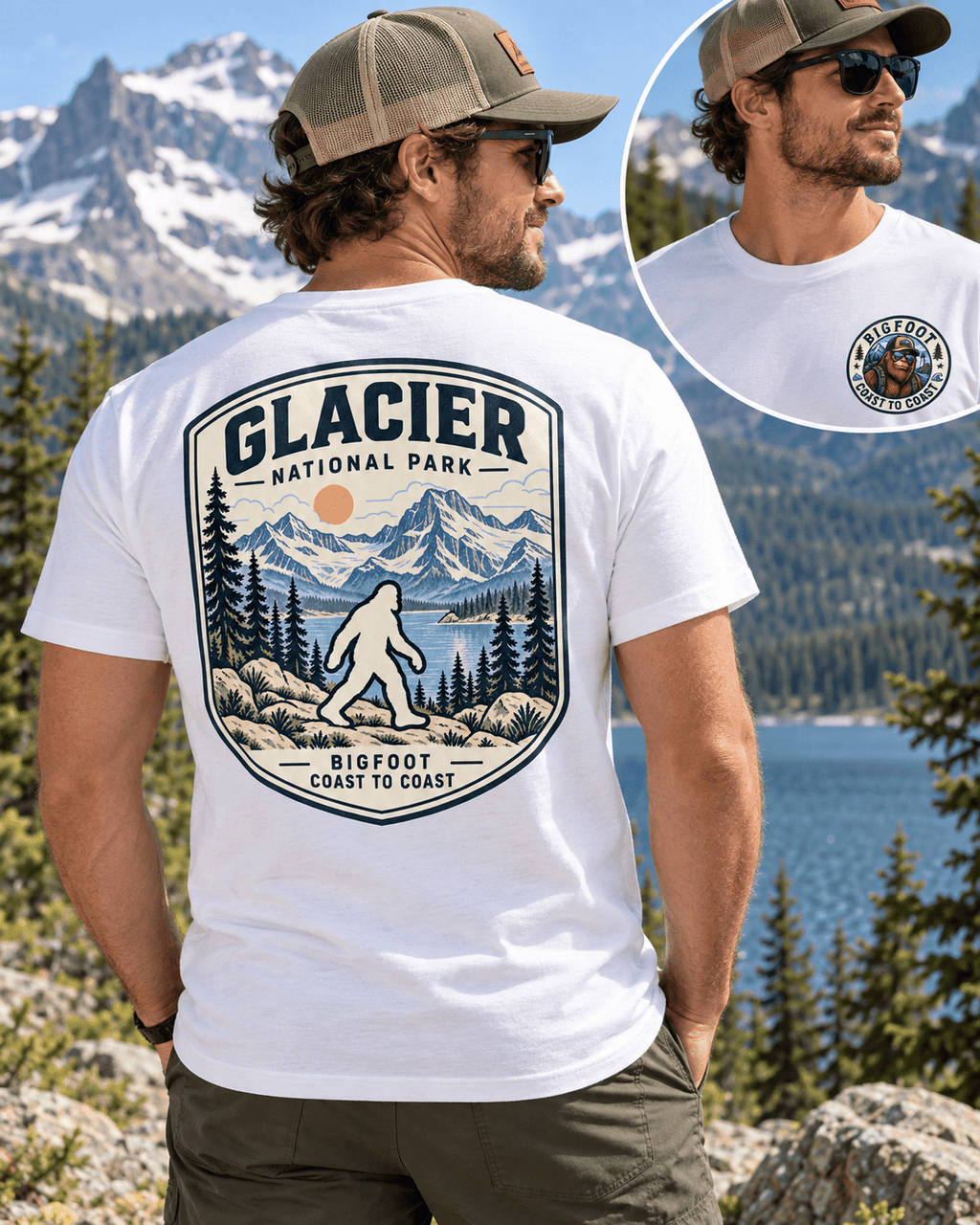 Glacier Bigfoot National Park Shirt | Sasquatch Adventure Tee - Bigfoot Coast to Coast