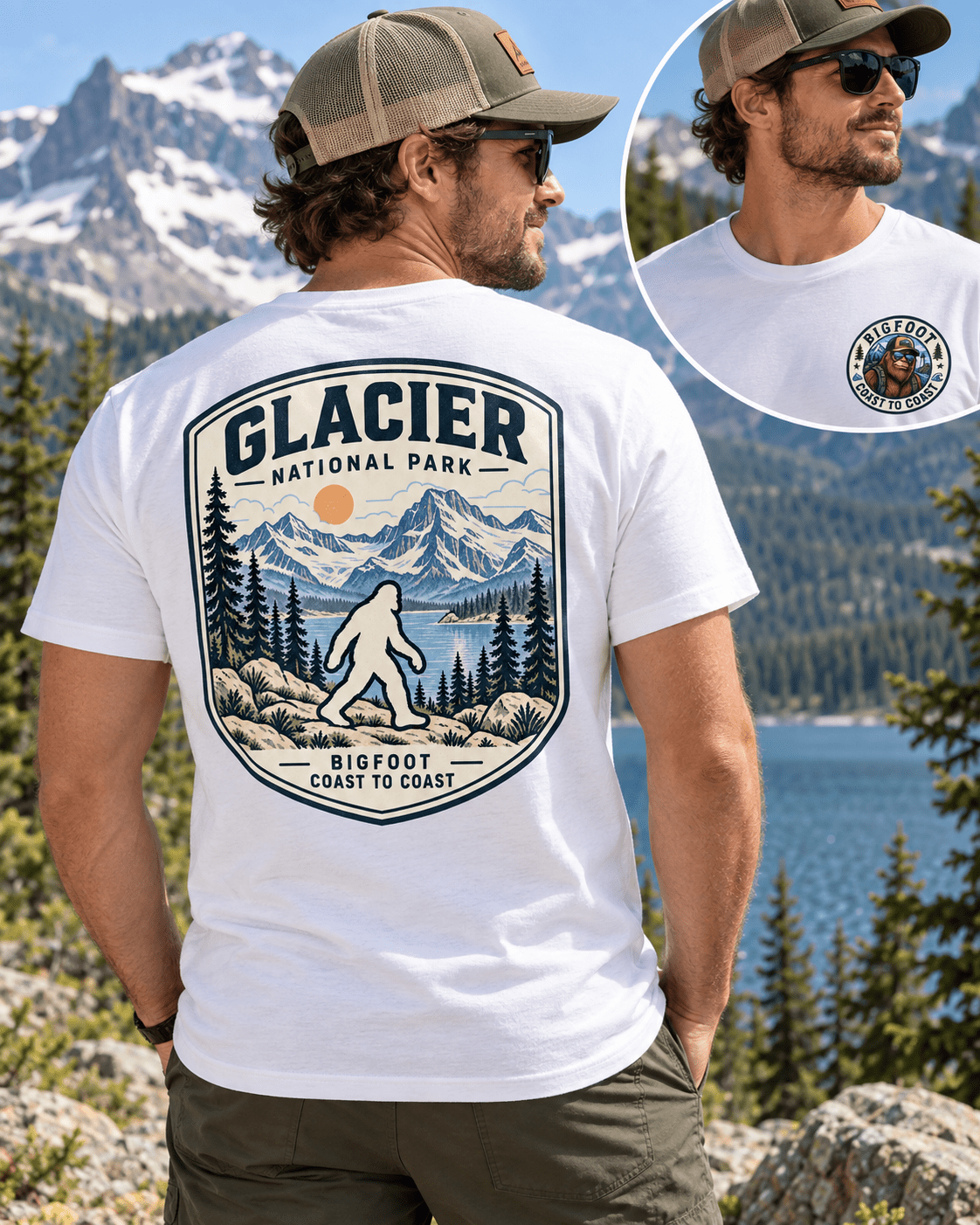 Glacier Bigfoot National Park Shirt | Sasquatch Adventure Tee - Bigfoot Coast to Coast