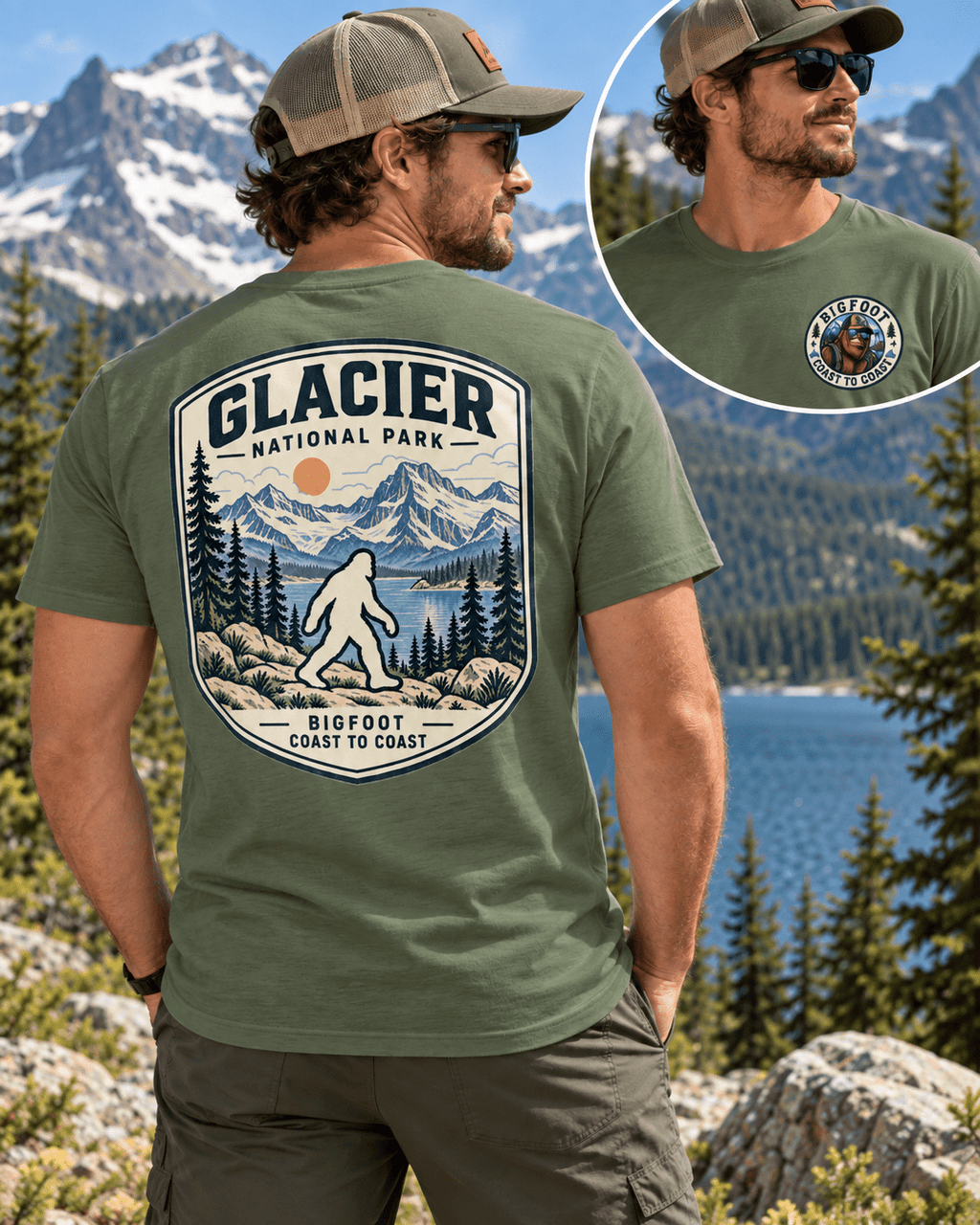 Glacier Bigfoot National Park Shirt | Sasquatch Adventure Tee - Bigfoot Coast to Coast
