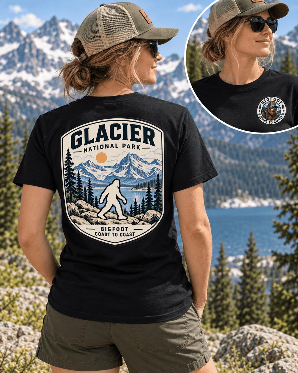 Glacier Bigfoot National Park Shirt | Sasquatch Adventure Tee - Bigfoot Coast to Coast