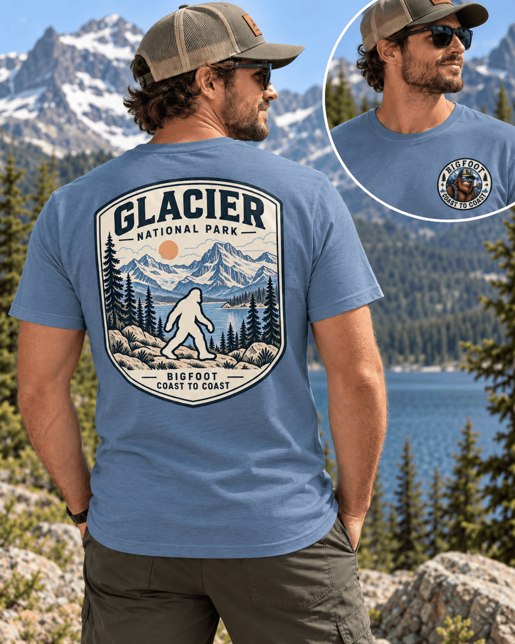 Glacier Bigfoot National Park Shirt | Sasquatch Adventure Tee - Bigfoot Coast to Coast