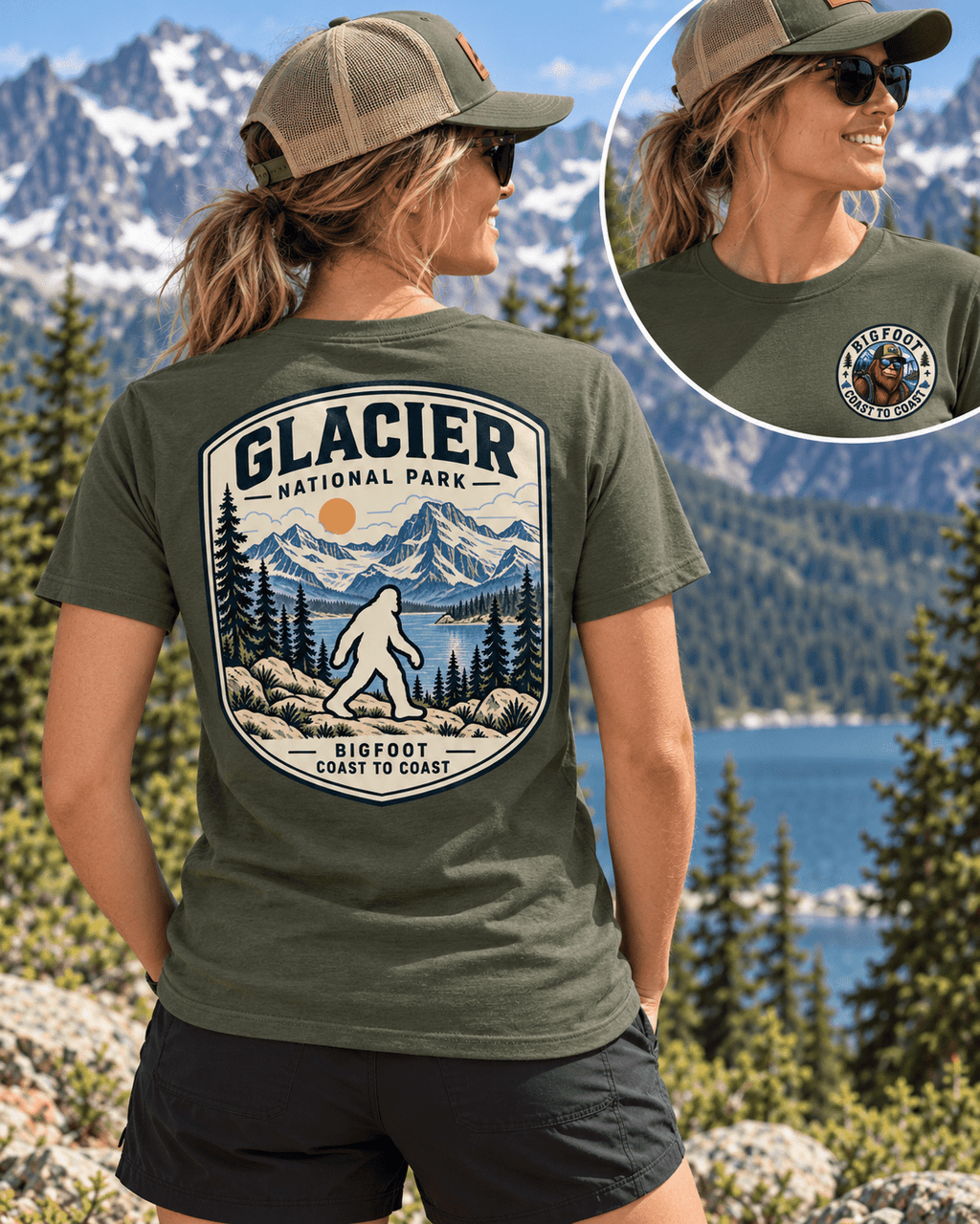 Glacier Bigfoot National Park Shirt | Sasquatch Adventure Tee - Bigfoot Coast to Coast