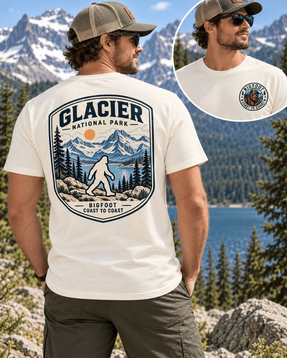 Glacier Bigfoot National Park Shirt | Sasquatch Adventure Tee - Bigfoot Coast to Coast